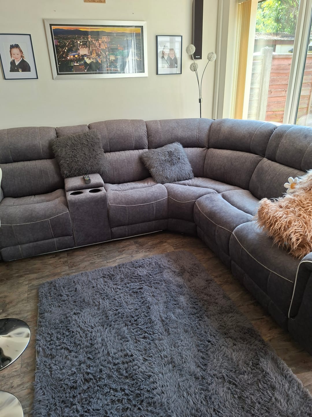 Customer photo review of Neon Express Power Reclining Corner Sofa, Silver