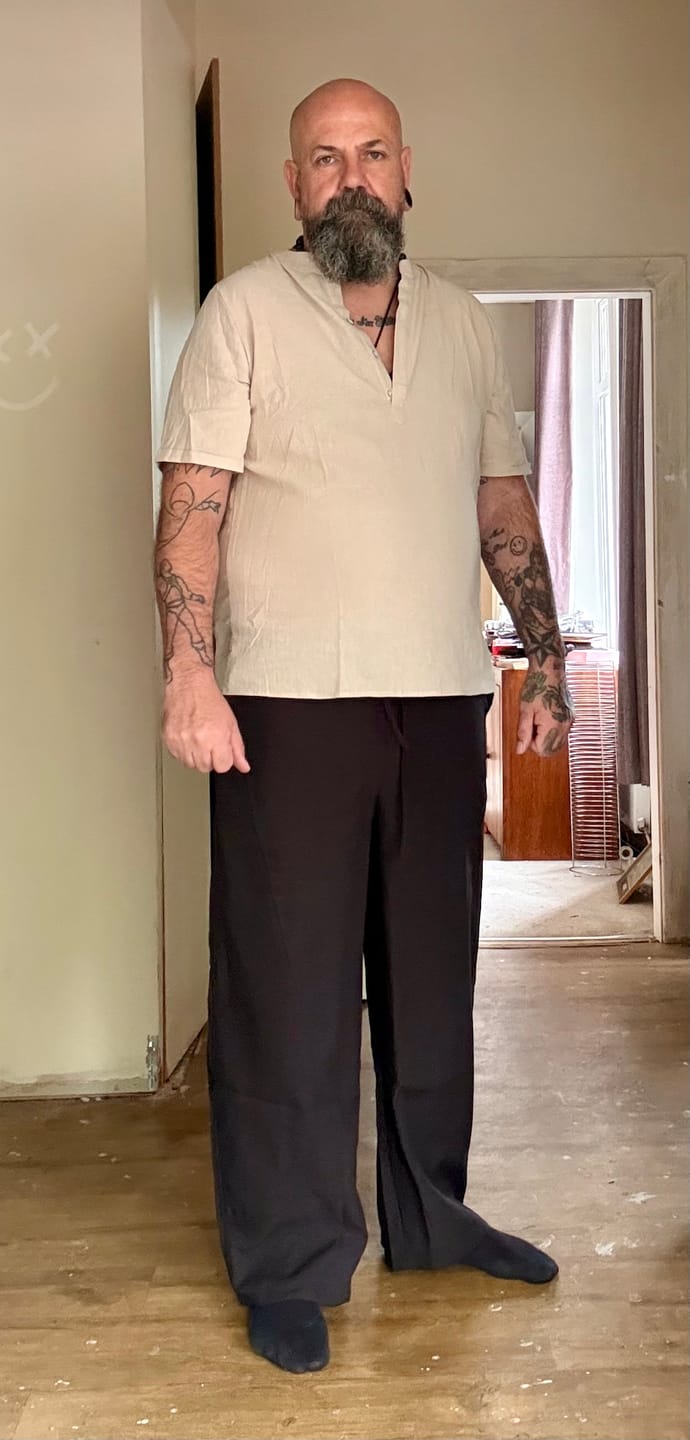 Customer photo review of Buddha Stones Solid Color Short Sleeve Half Button Shirt Cotton Linen Men Clothing