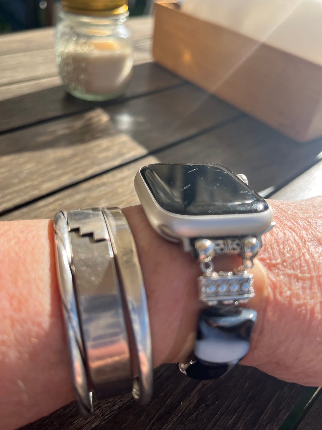 Customer photo review of Bohemian Noir Stretch Apple Watch Strap
