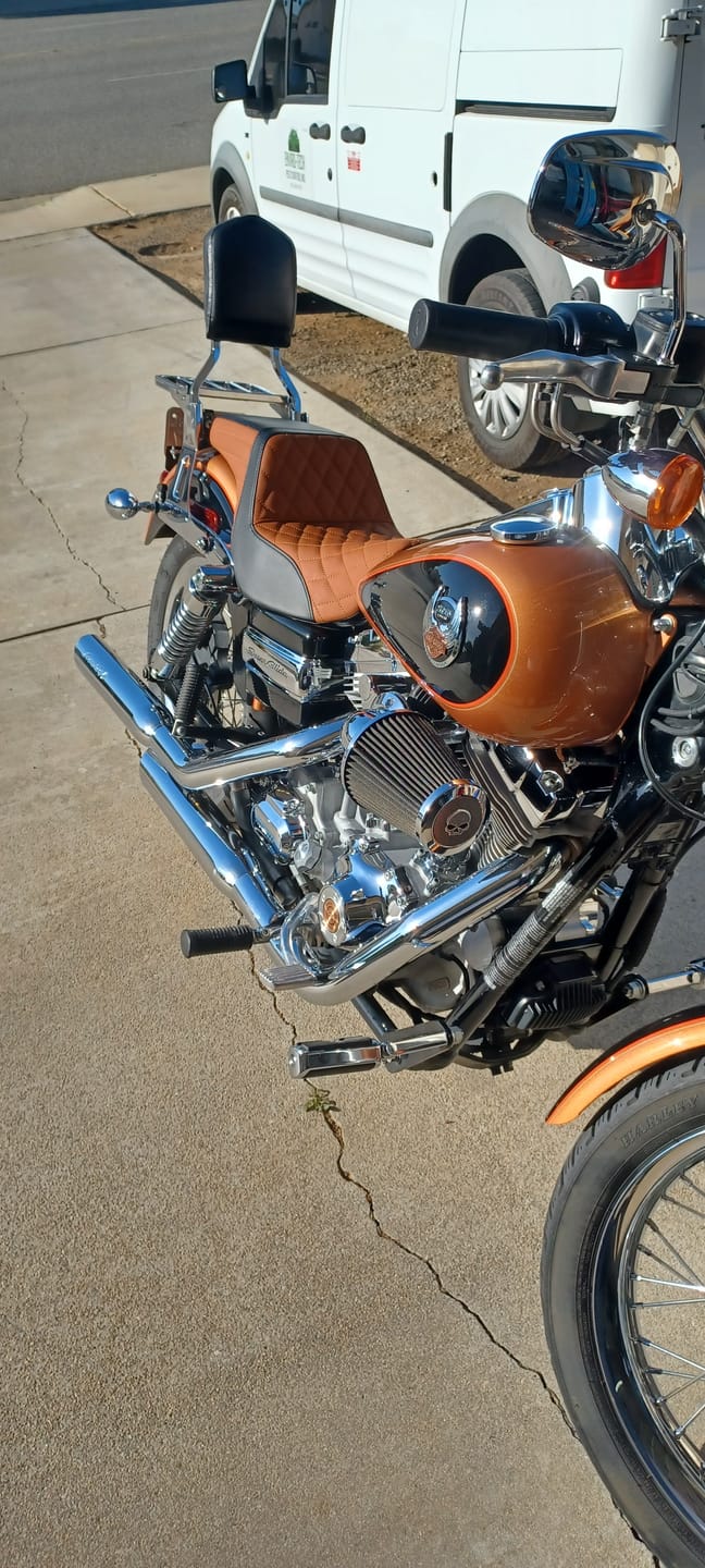 Customer photo review of C.C. RIDER Dyna Step Up Seat 2 up Seat Black Brown Lattice Stiching For Fat Bob FXD/FXDWG, 2006-2017
