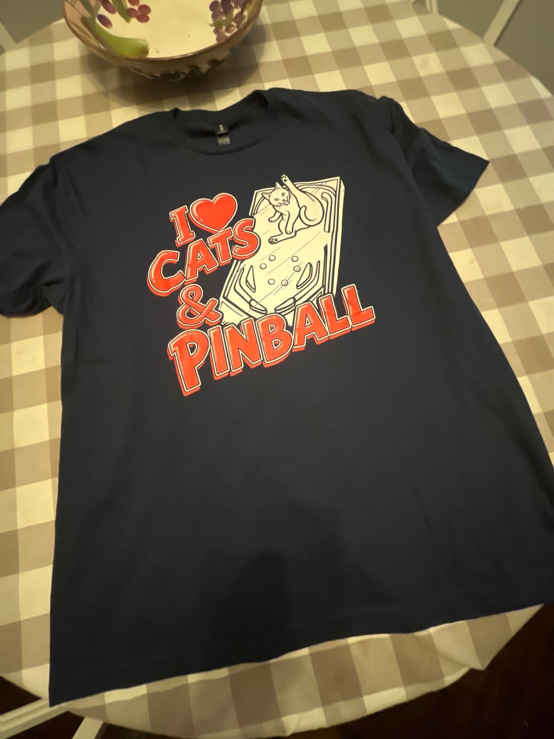 Customer photo review of I ❤️ Cats & Pinball T-Shirt