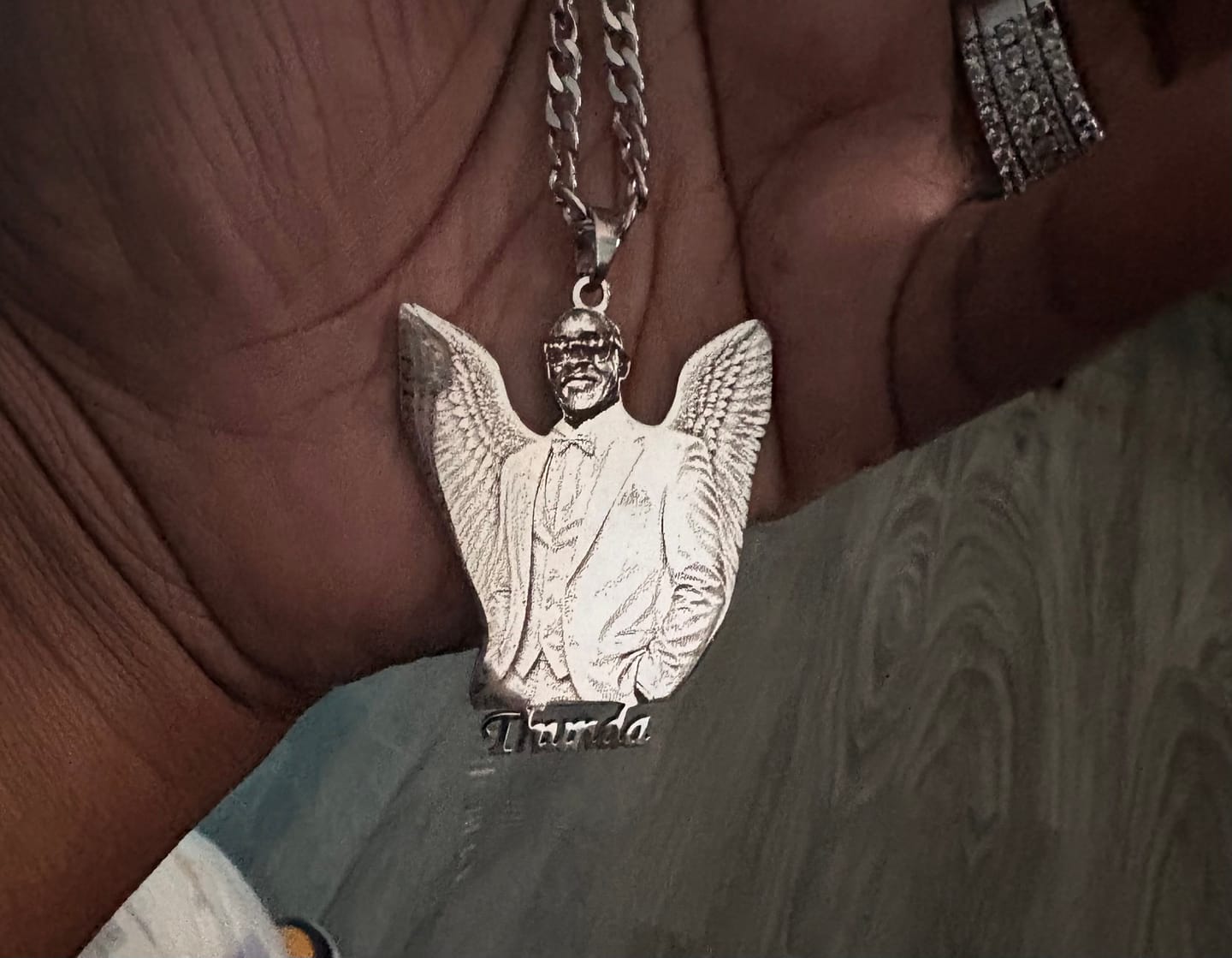 Customer photo review of Custom Photo Engraved Pendant Necklace