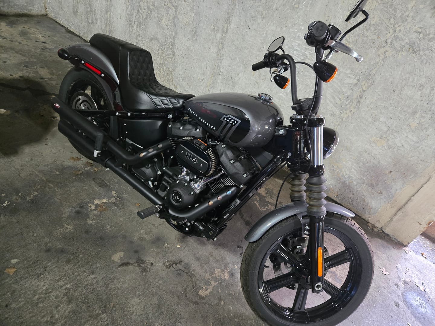 Customer photo review of Iron Born Diamond Stitch 2-Up Seat for Harley Softail Street Bob FXBB/S