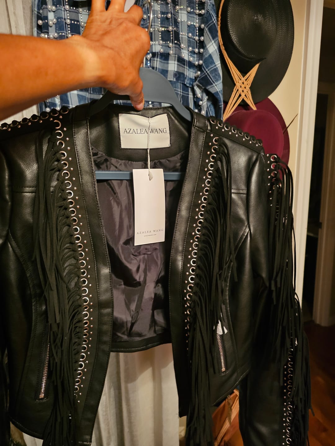 Customer photo review of OLIVIER BLACK FRINGE WESTERN JACKET