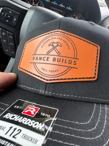 Customer photo review of Richardson 112 Genuine Leather Patch Hats Laser Engraved