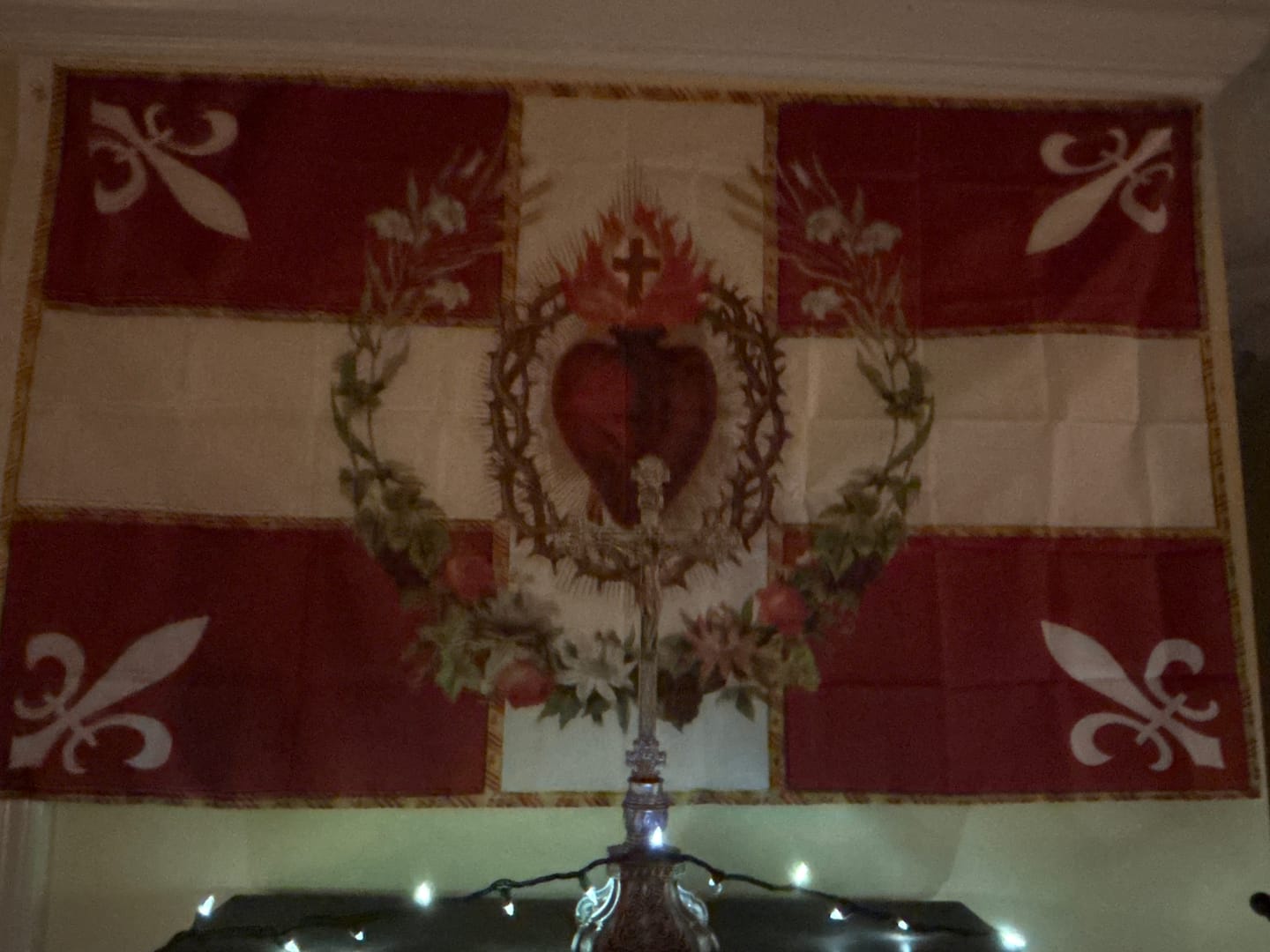 Customer photo review of Flag of the Sacred Heart – Red – Indoor/outdoor Flag – Polyester – 2x3, 3x5 and 4x6.