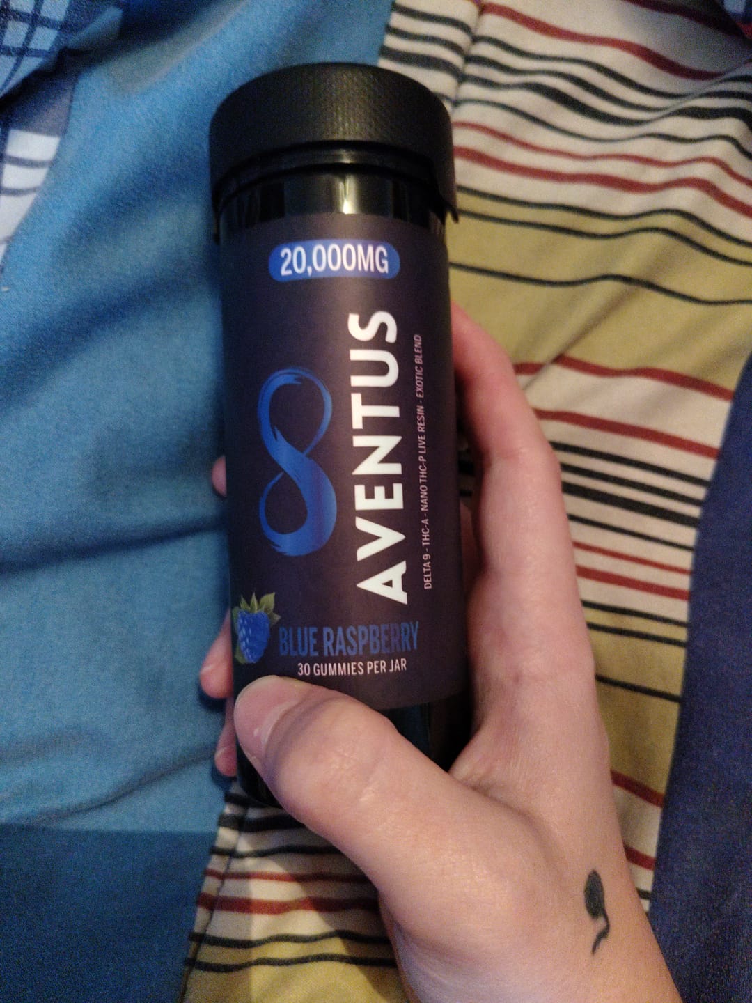 Customer photo review of Aventus Exotic Blend Gummies –  Blue Raspberry 20,000mg, 30ct Jar