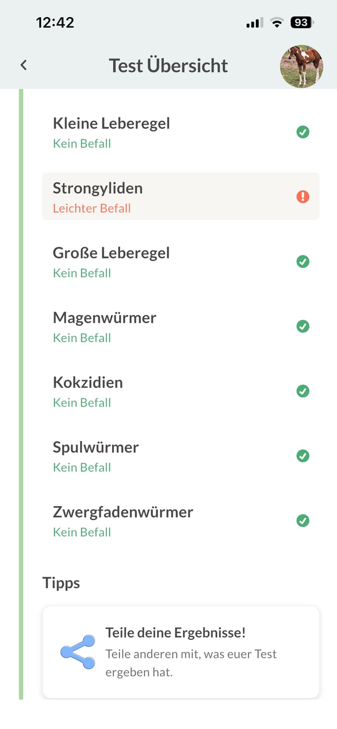 Customer photo review of Wurmtest Basic Pferd