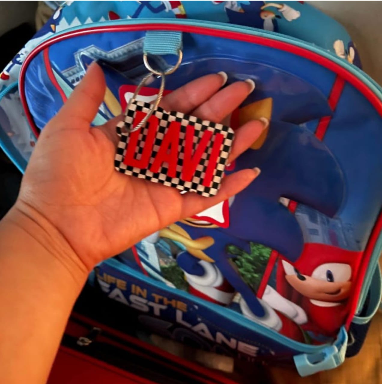 Customer photo review of Boy Acrylic Name Keychain