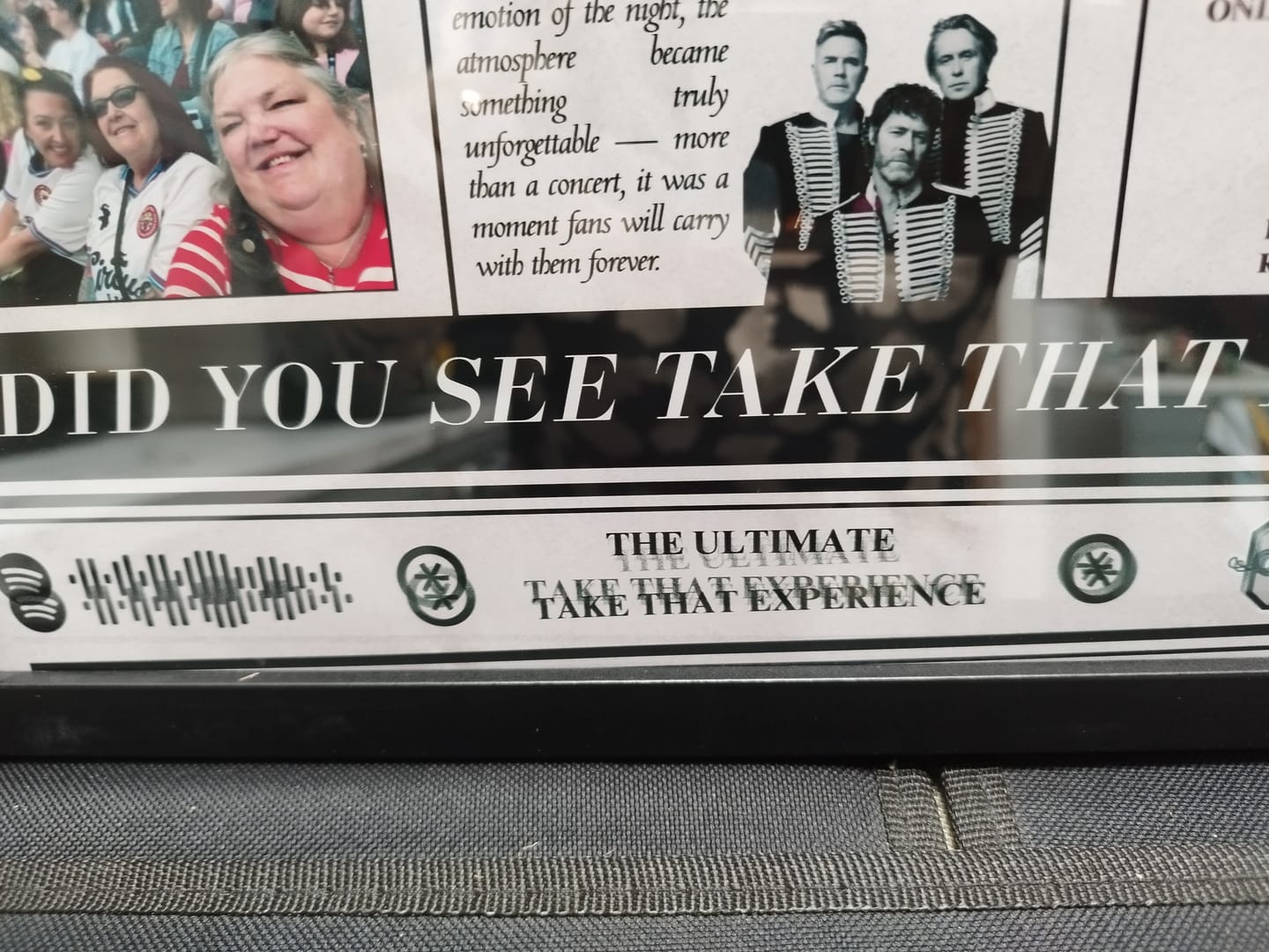 Customer photo review of Take That - Personalised Newspaper Style Concert Poster