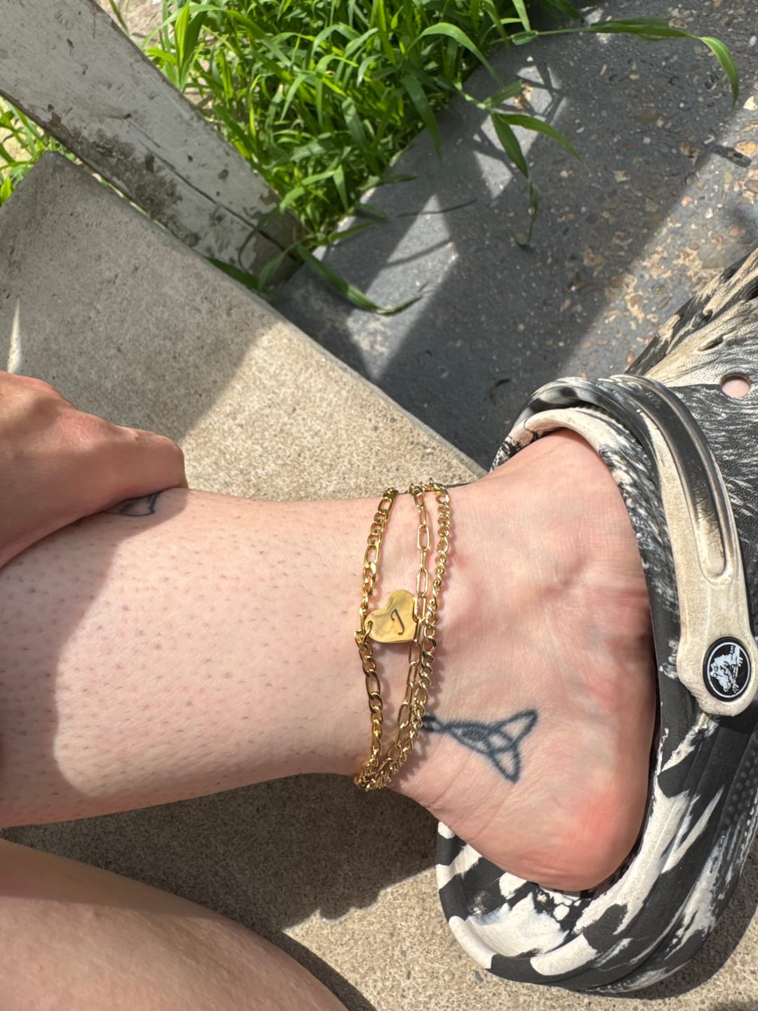 Customer photo review of Heart Initial Engraved Anklet