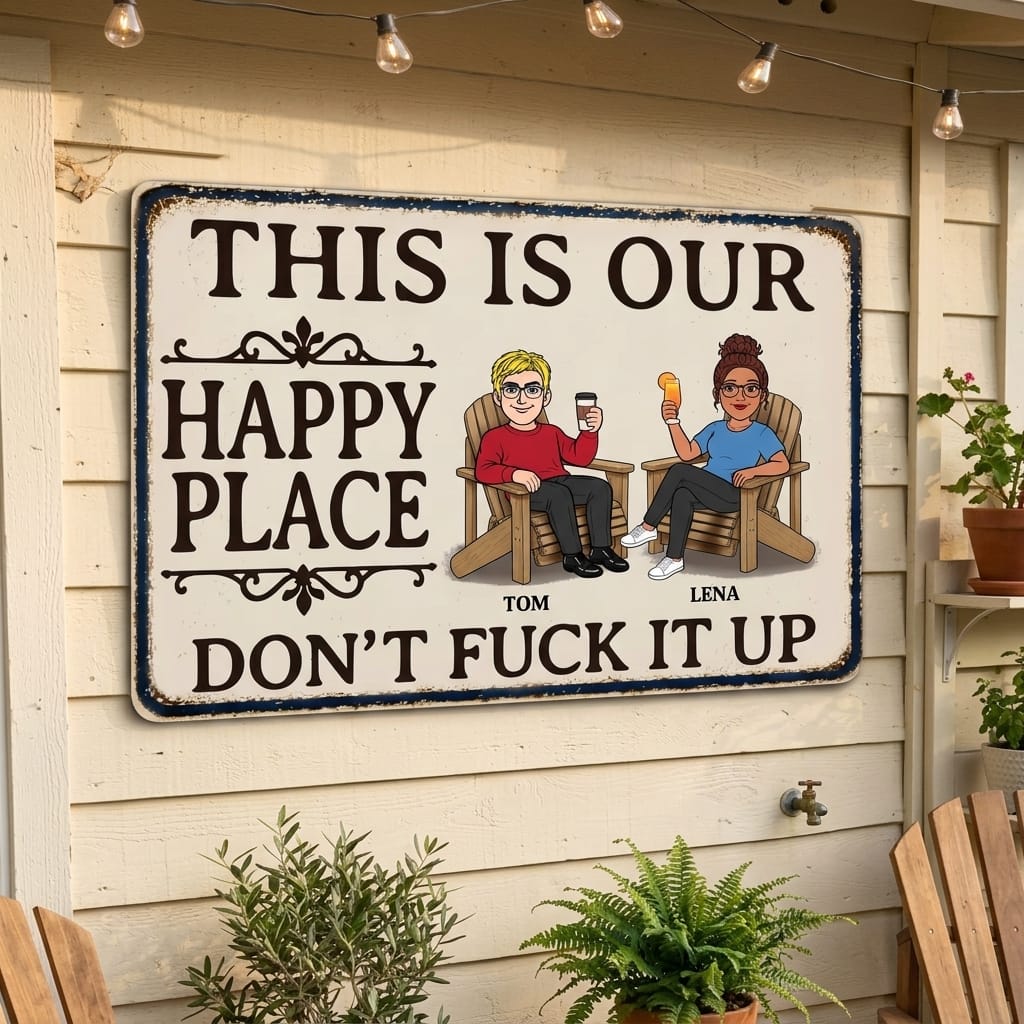 Customer photo review of This Is Our Happy Place - Personalized Horizontal Metal Sign