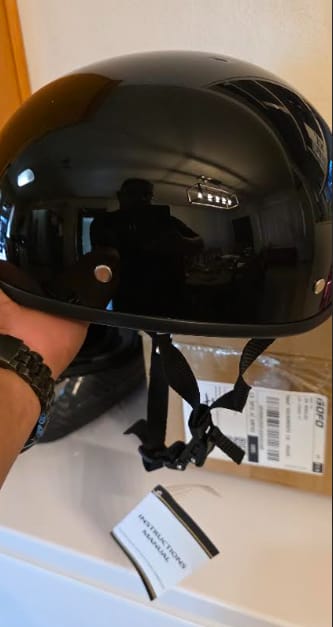 Customer photo review of Lightweight SOA Style DOT Beanie Helmet / Gloss Black