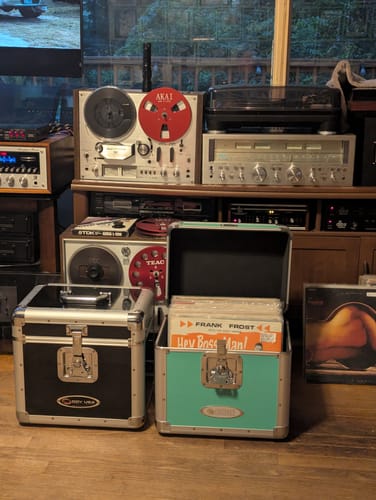 Customer photo review of Odyssey Vintage Series 12-Inch Vinyl Records / LP Case - Holds 70 Pcs