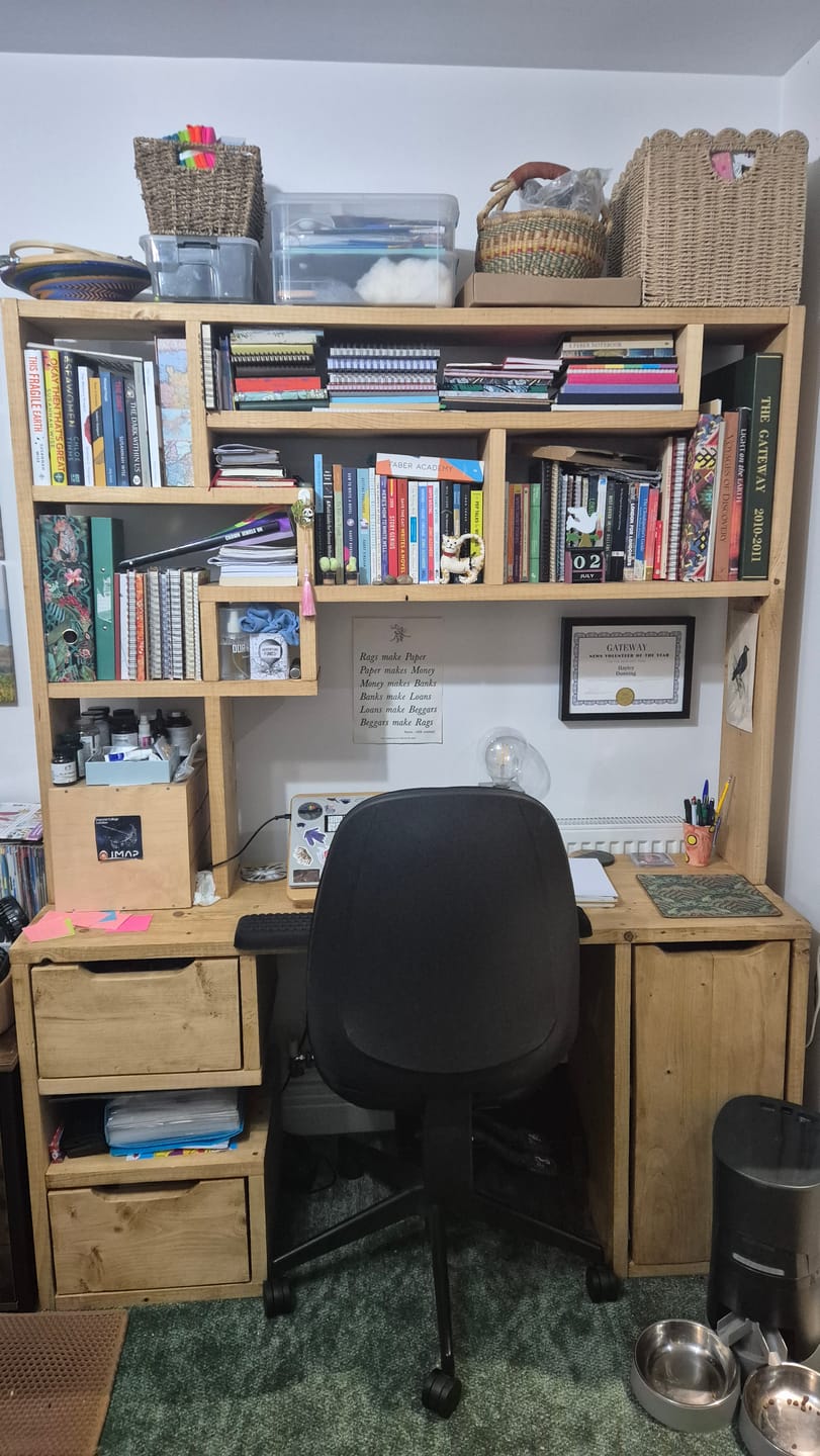 Customer photo review of Reclaimed Wood Bookcase & Shelving Units Desk - Rustic Open Shelving Storage - deskbc