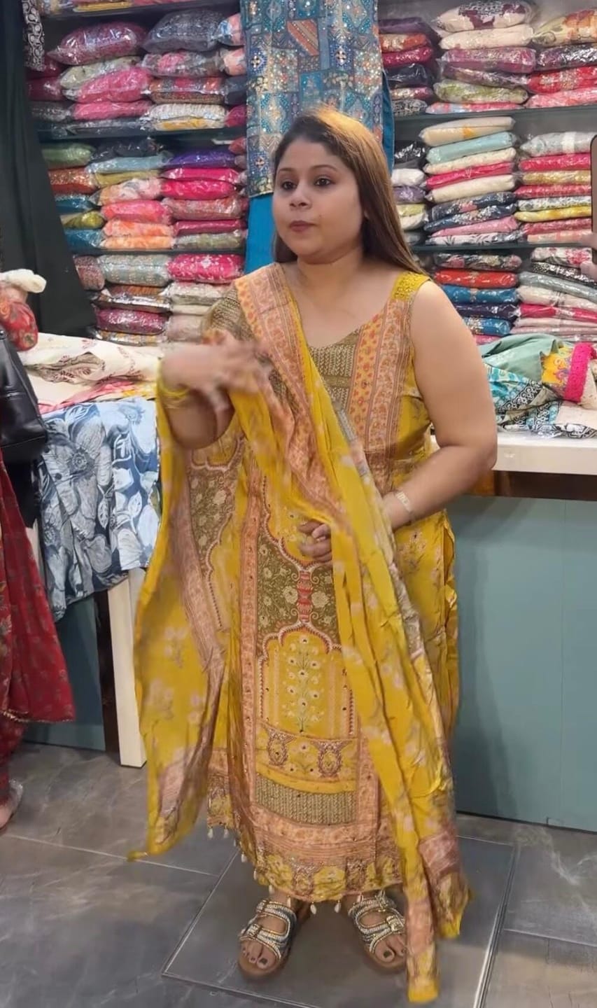 Customer photo review of Premium Crepe Strap Pattern Designer Pant Set(16 inches sleeves available)