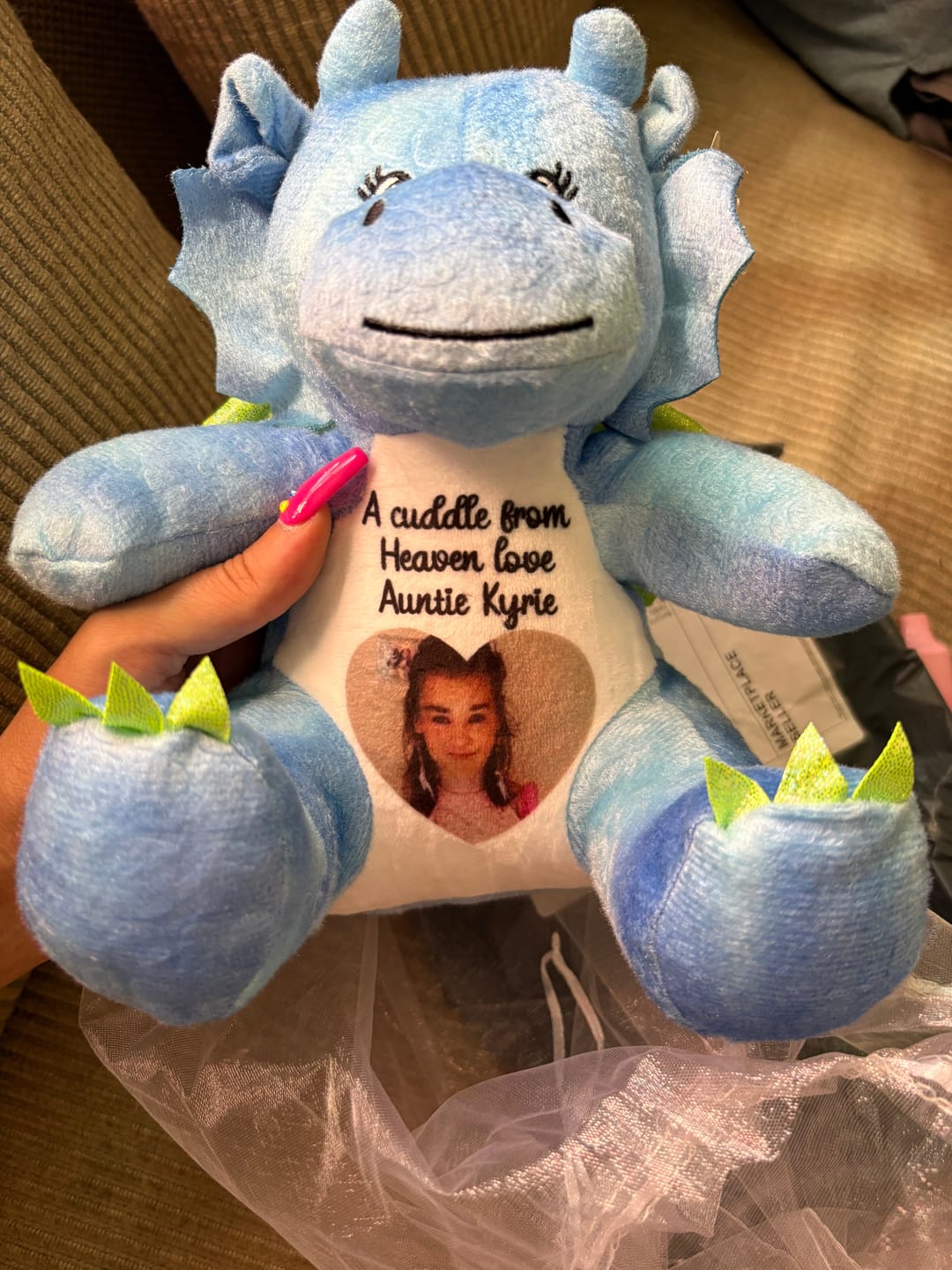 Customer photo review of A Cuddle from Heaven Personalised Photo Teddy Bear