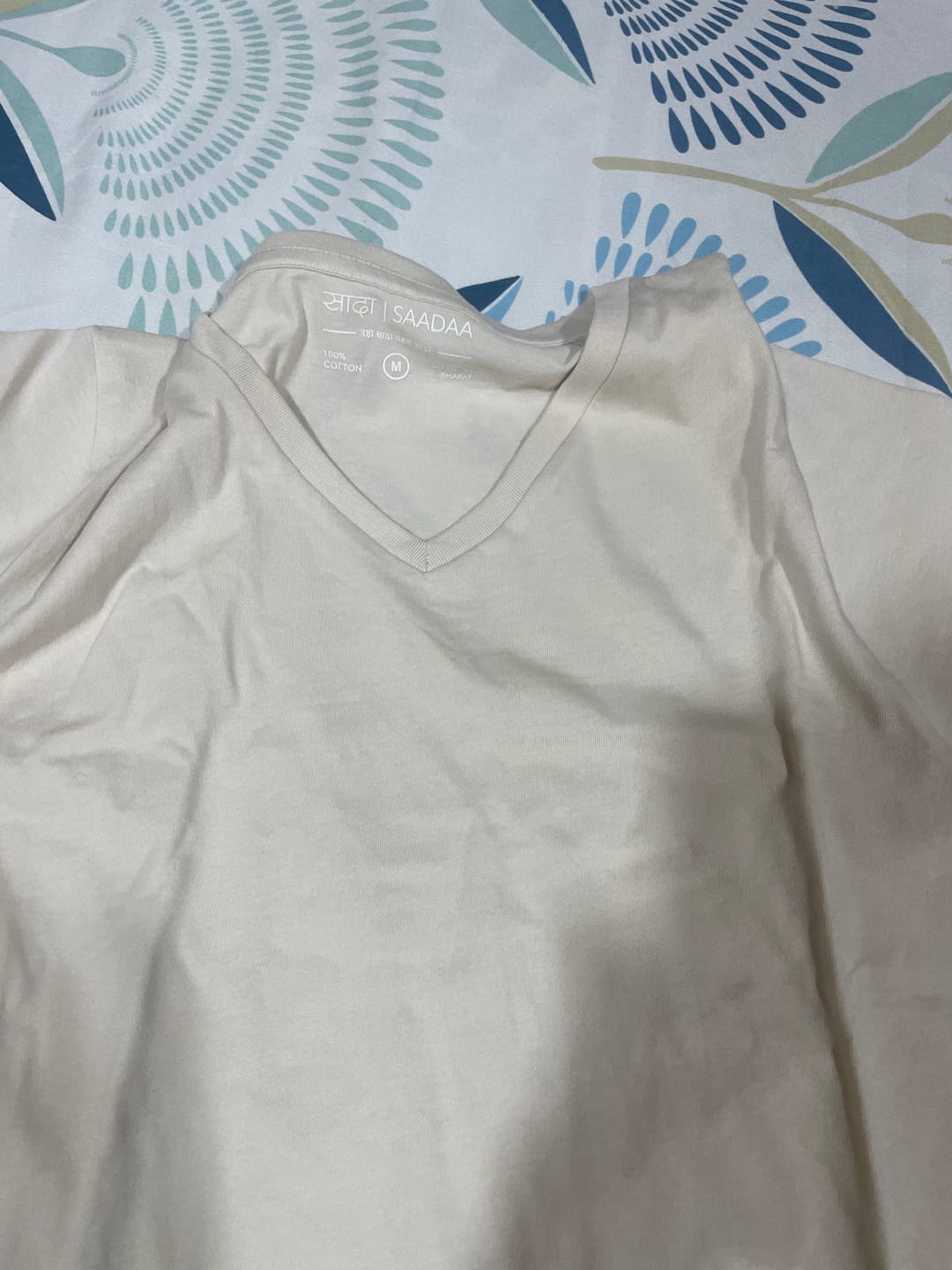Customer photo review of Women Beige V-neck T-shirt