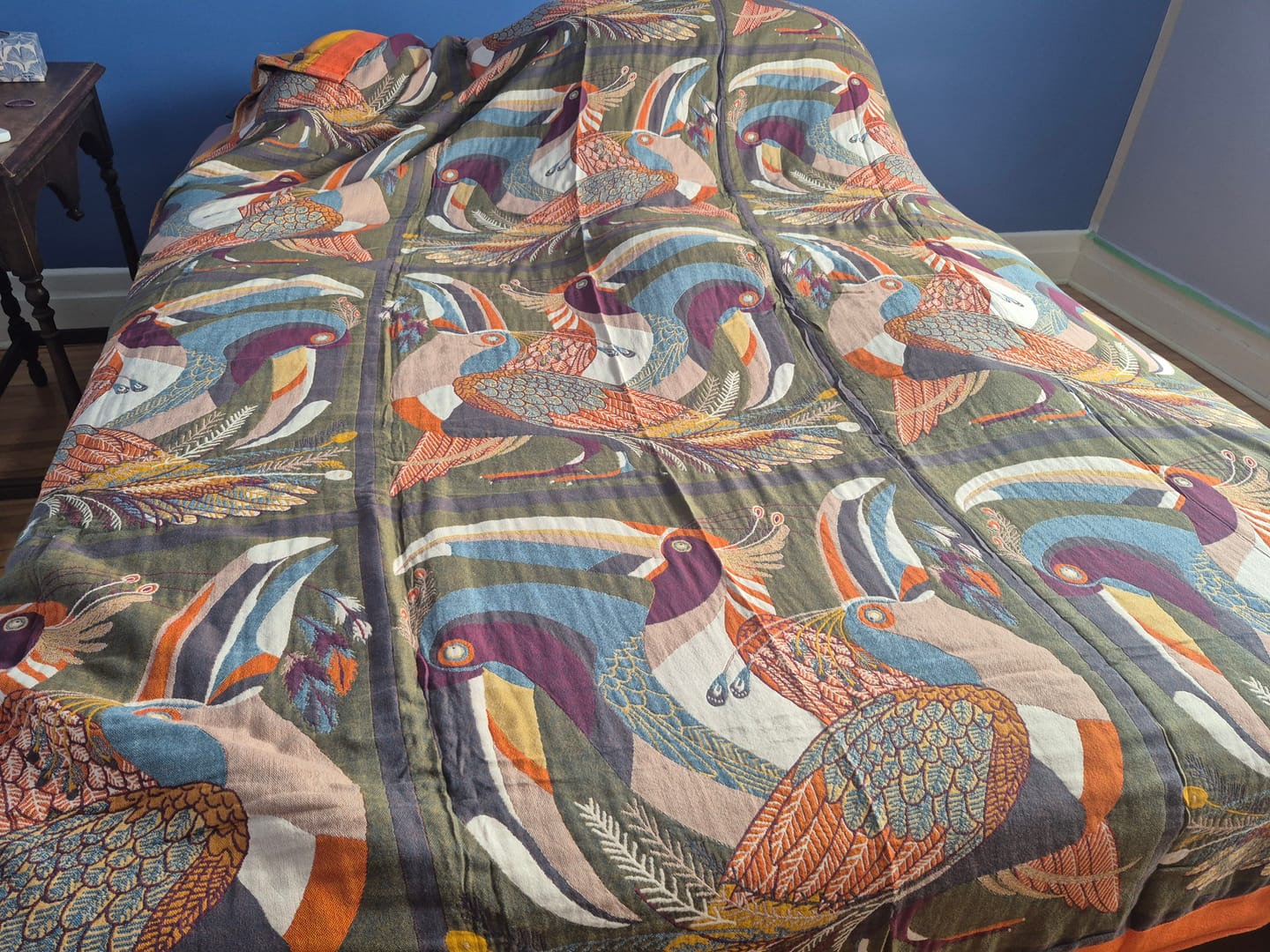 Customer photo review of 6 Layer Cotton Bird Jacquard Bedcover Sofa Blanket