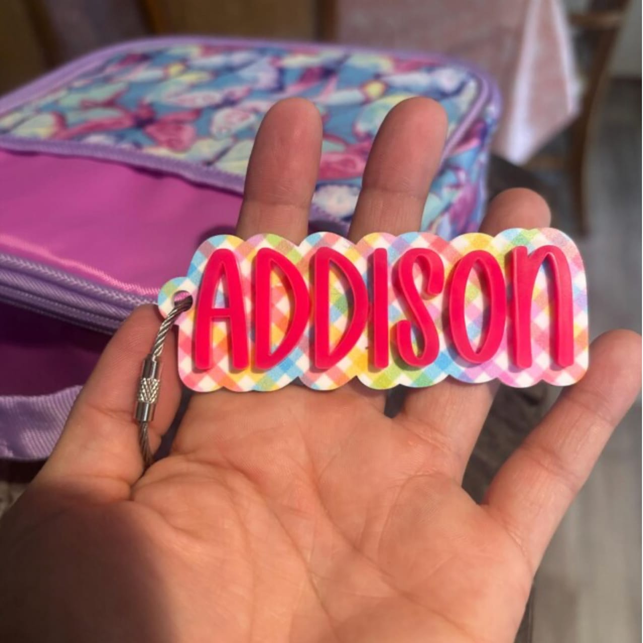 Customer photo review of Boy Acrylic Name Keychain