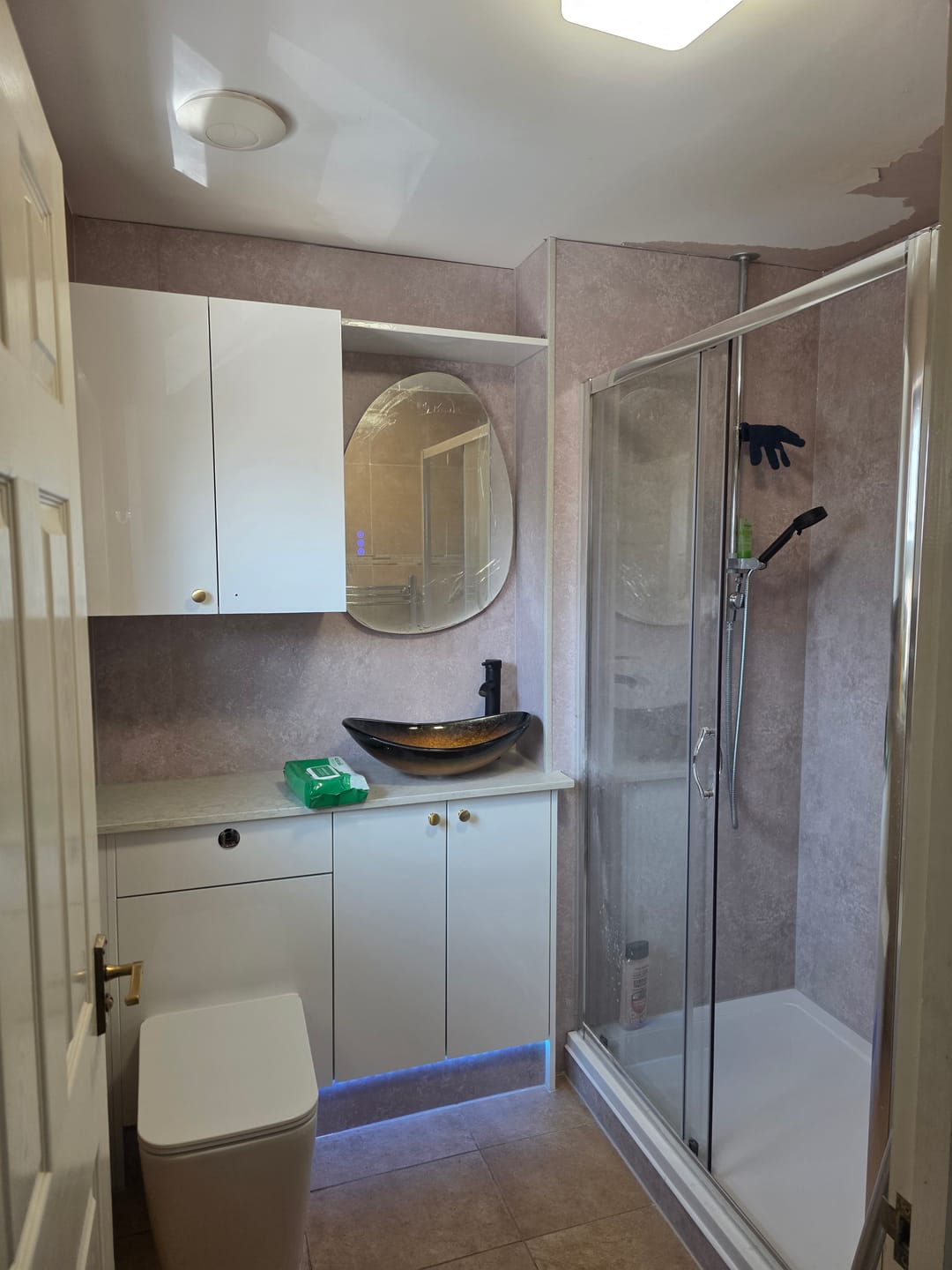 Customer photo review of Premium Beige Concrete Matt Shower Wall Panel - 1M x 2.4M