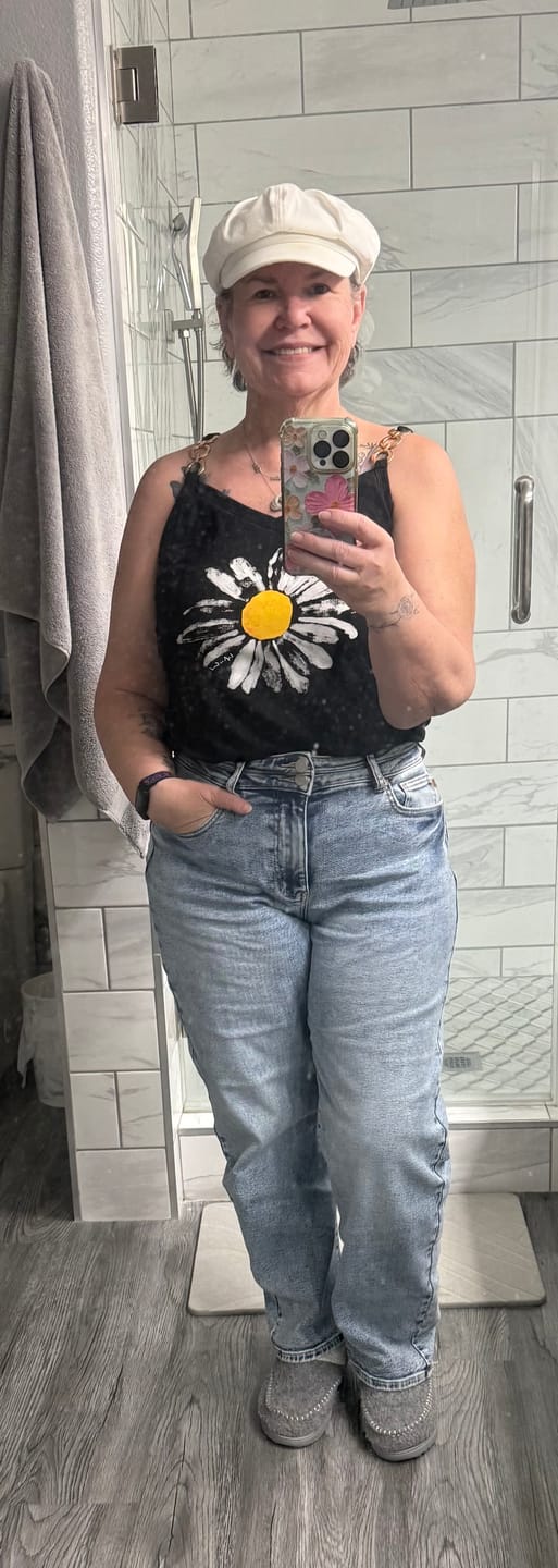 Customer photo review of Judy Blue High Waist Arc Leg Jeans W/ Double Waistband