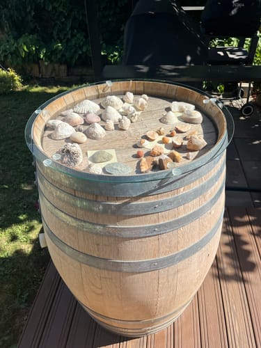 Customer photo review of Glasplatte Tisch Sicherheitsglas für Esstisch, Gartentisch, Weinfass - Rund