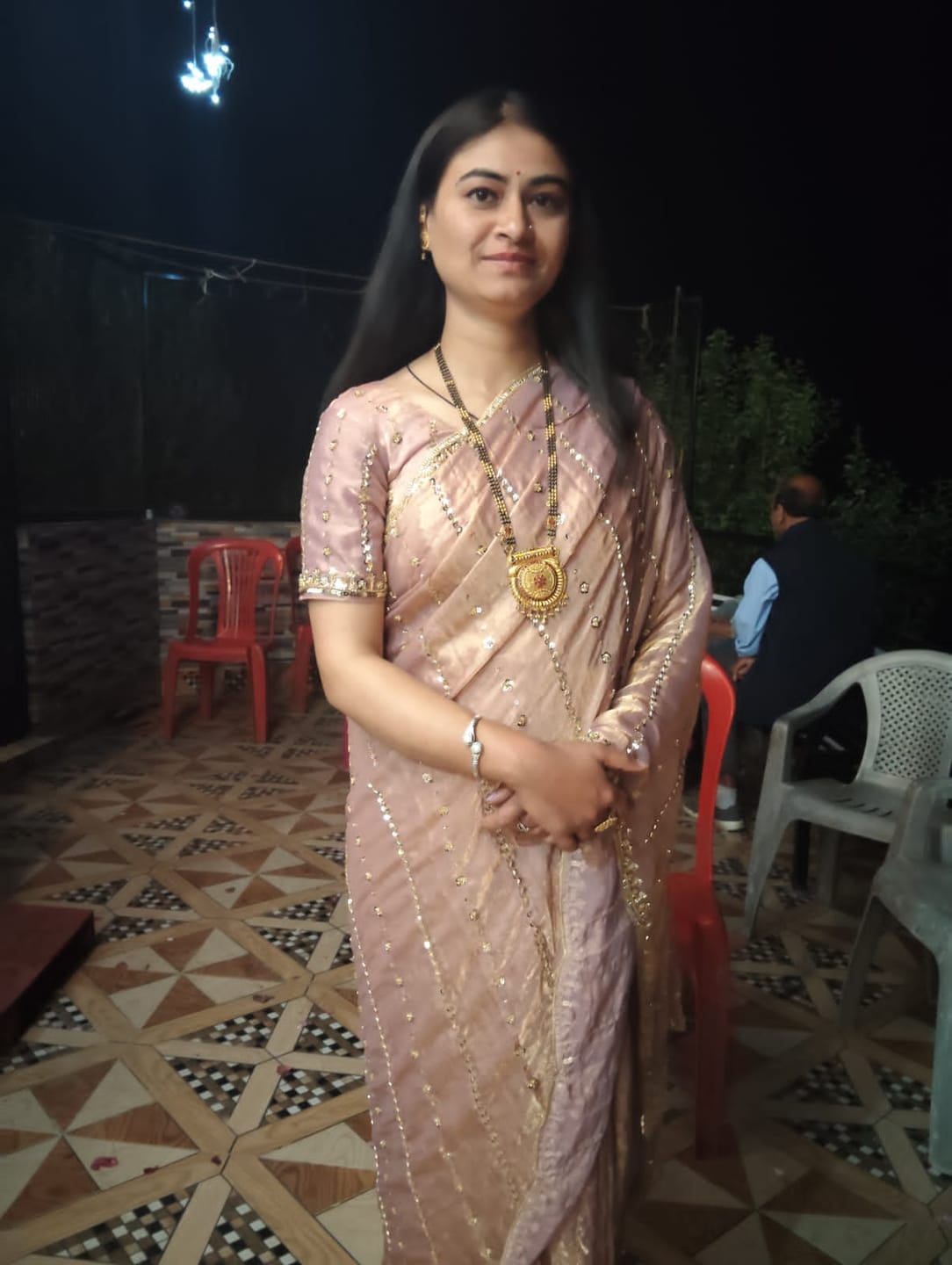 Customer photo review of Party-wear Fendy Silk Beads With Cutwork Saree