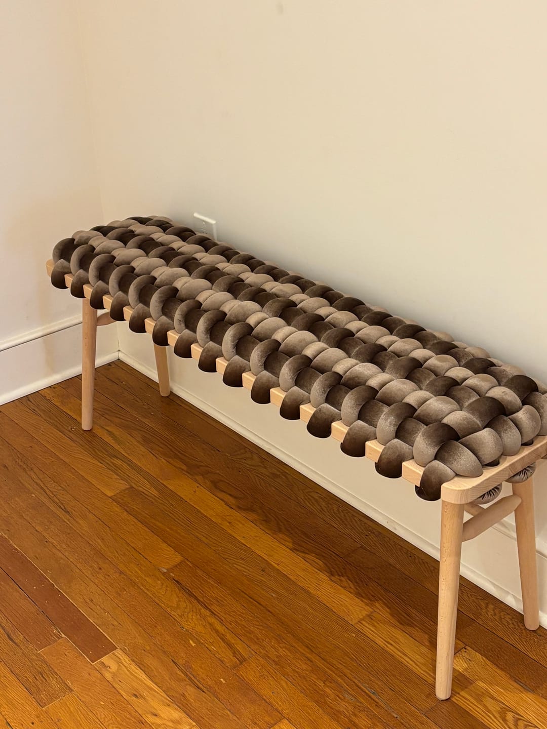 Customer photo review of Truffle Velvet Woven Bench