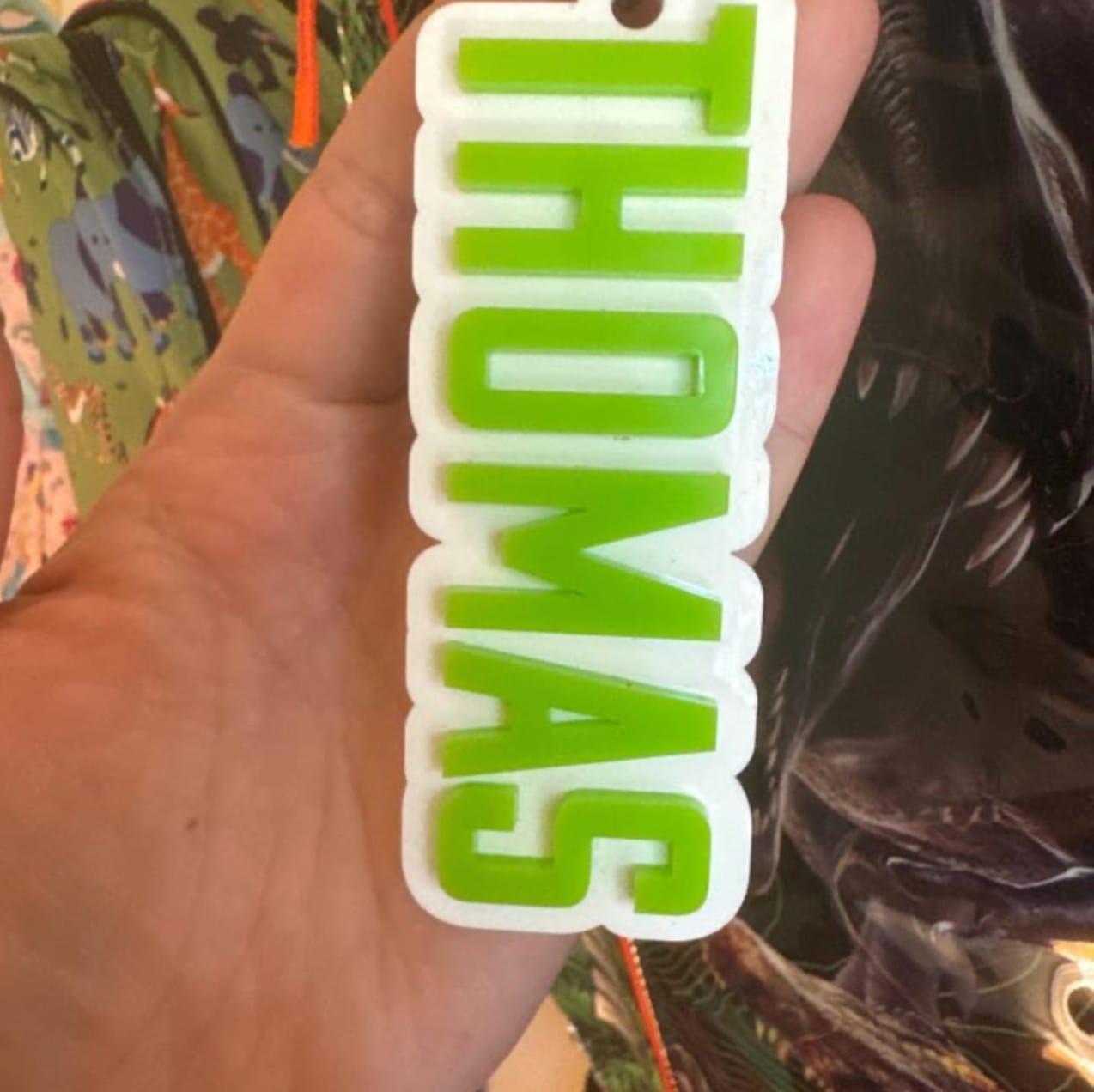 Customer photo review of Boy Acrylic Name Keychain