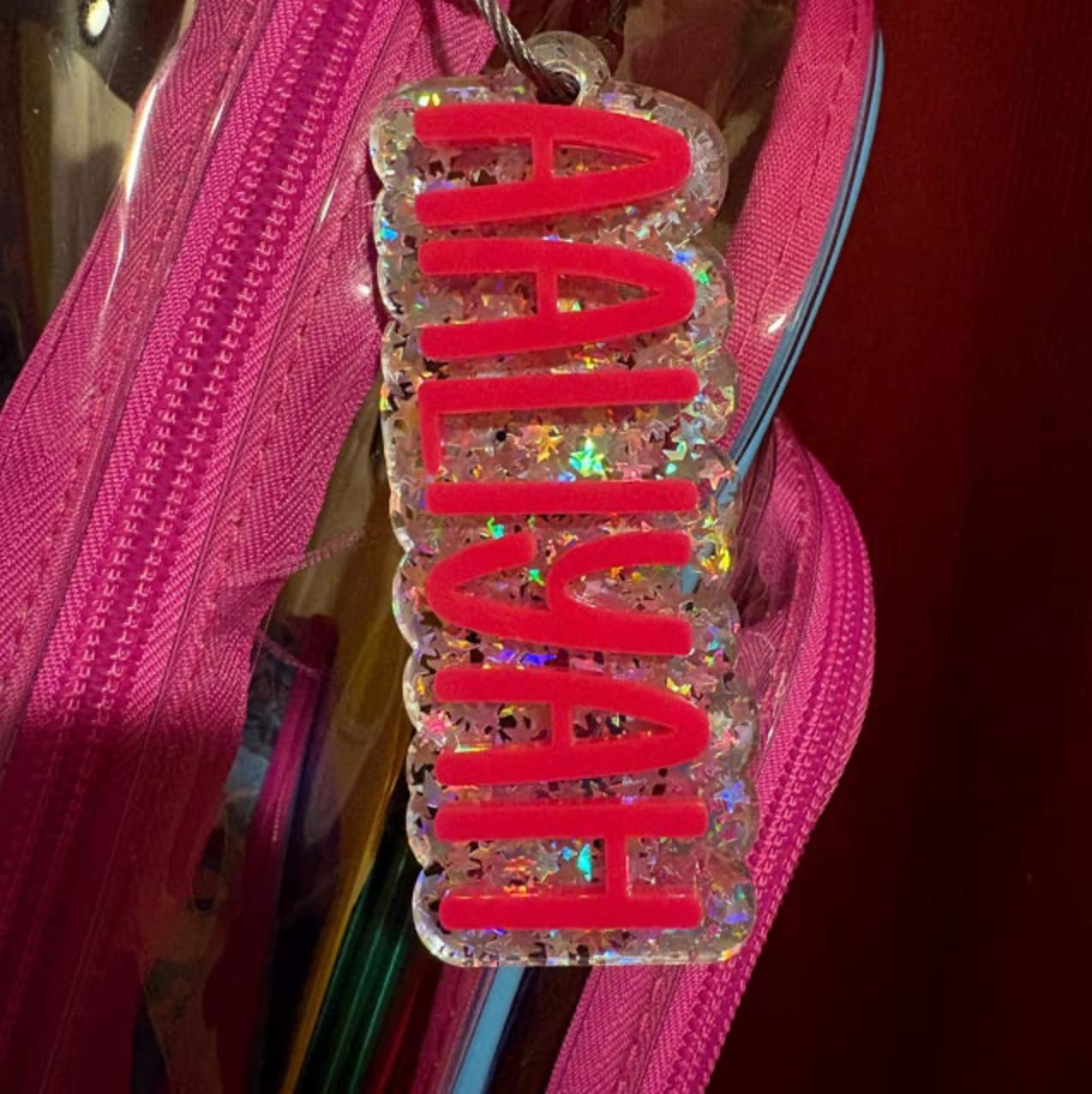 Customer photo review of Boy Acrylic Name Keychain