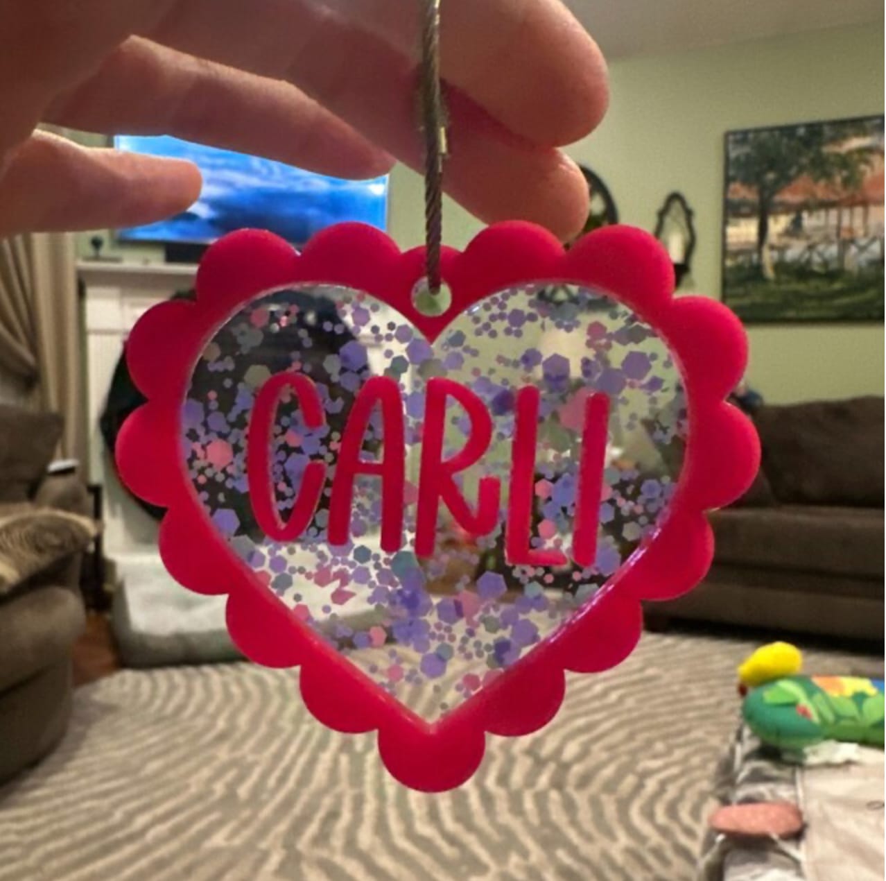 Customer photo review of Sweetheart Custom Name Keychain