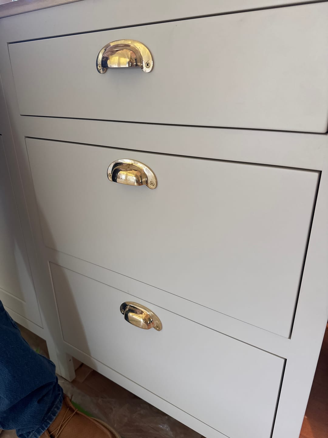 Customer photo review of Victorian Bin Pulls 3",4",5",6" - Unlacquered Polished Brass