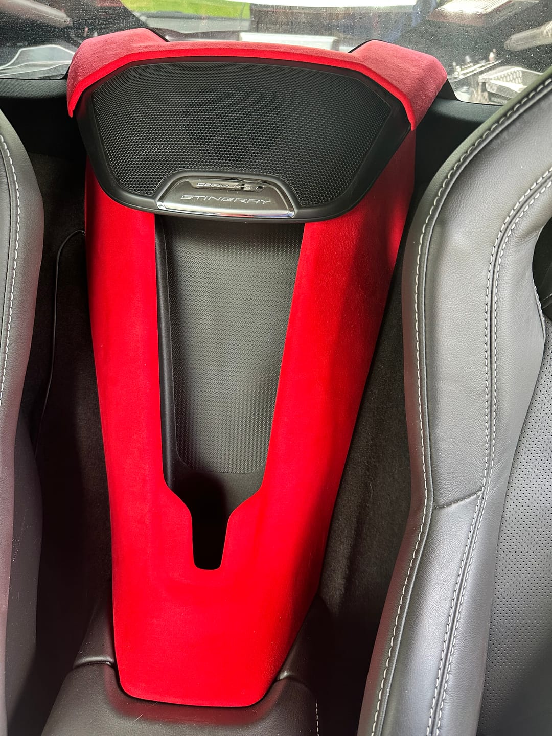 Customer photo review of Corvette C8 Suede Leather Waterfall Trim Cover