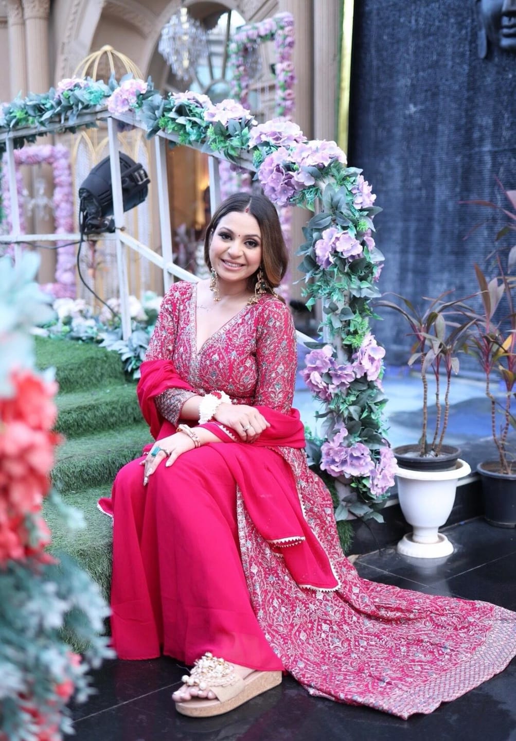 Customer photo review of Thread Embroidered Georgette Fabric Centre Slit Anarakali Set