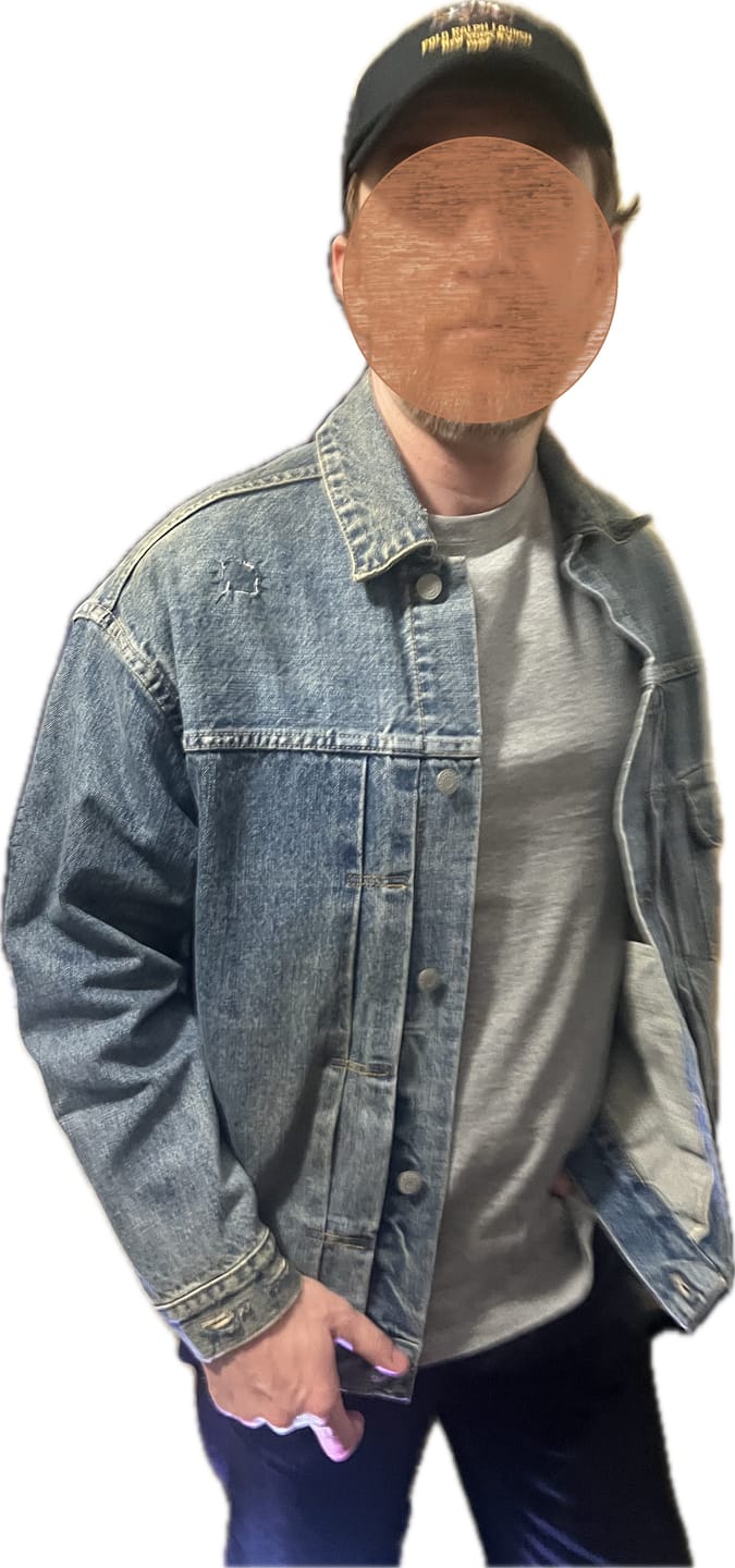 Customer photo review of Type 1 Washed Denim Jacket - Repaired Edition