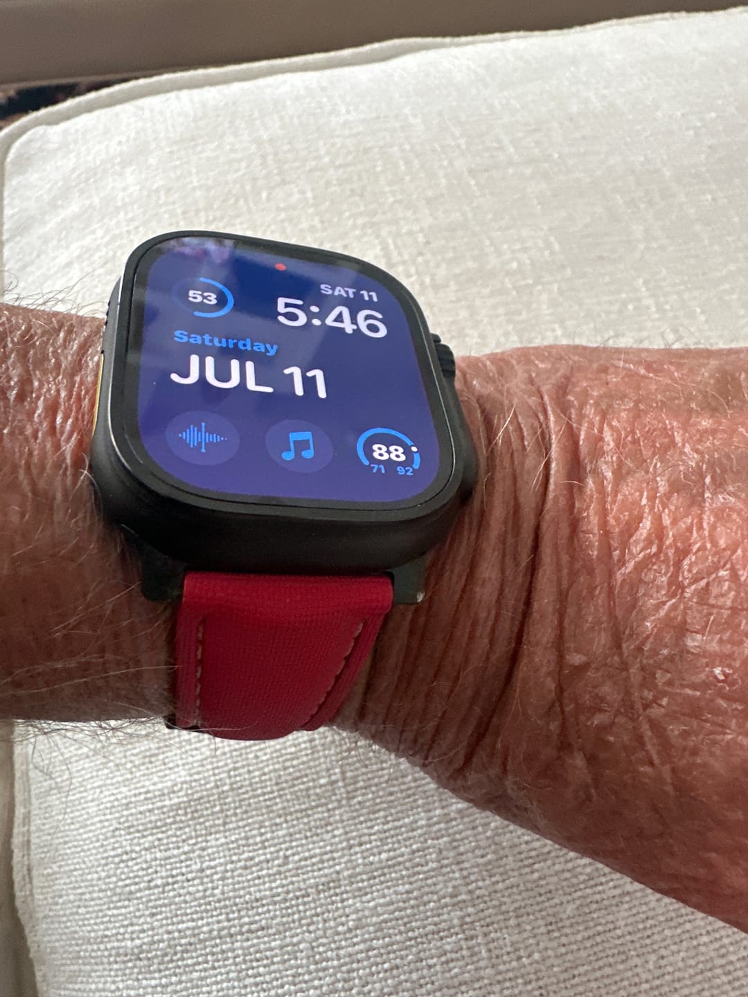 Customer photo review of Sailcloth Rubber Deploy Band - For Apple Watch ULTRA - RED