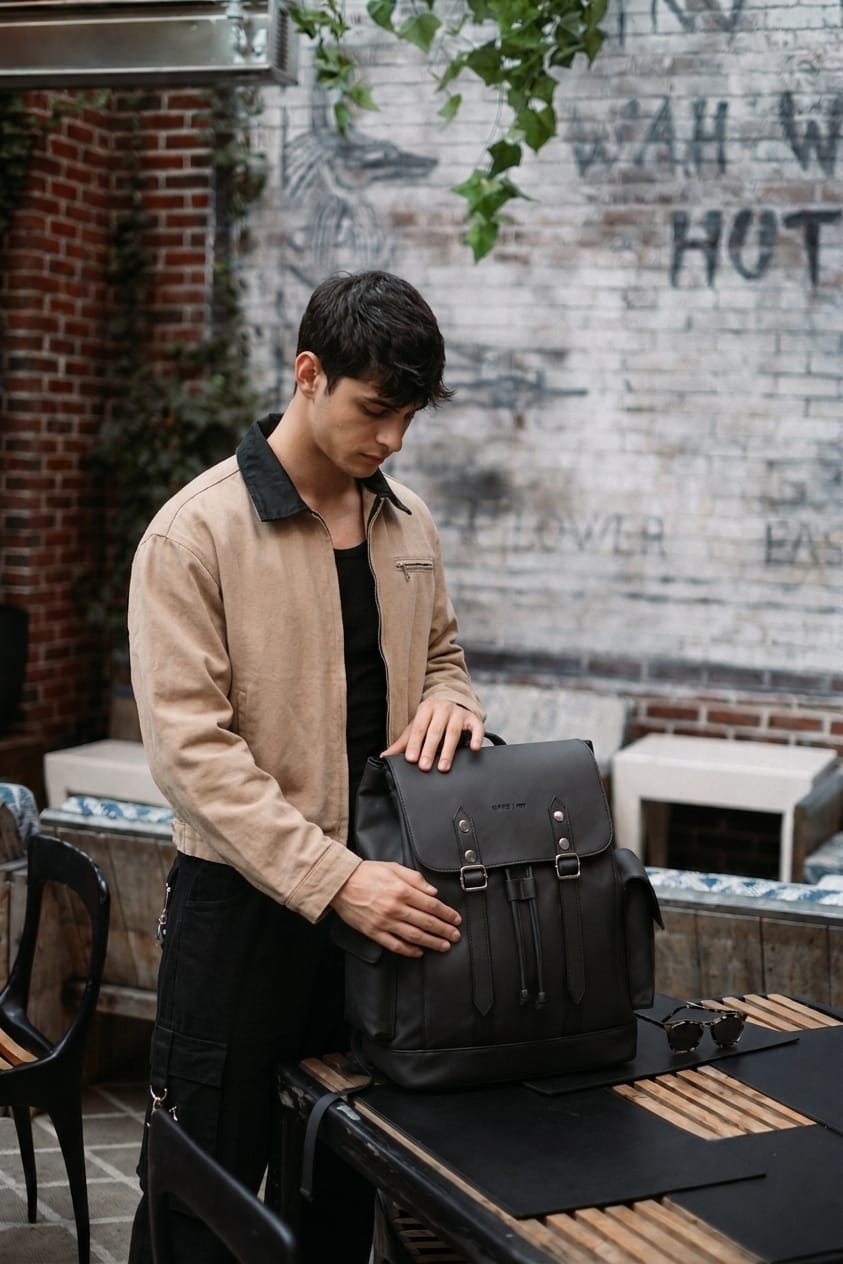 Customer photo review of Heritage Leather Rucksack Large - Black
