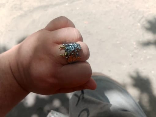 Customer photo review of Bague Dragon Homme Ajustable YEUX ROUGES METALIQUE