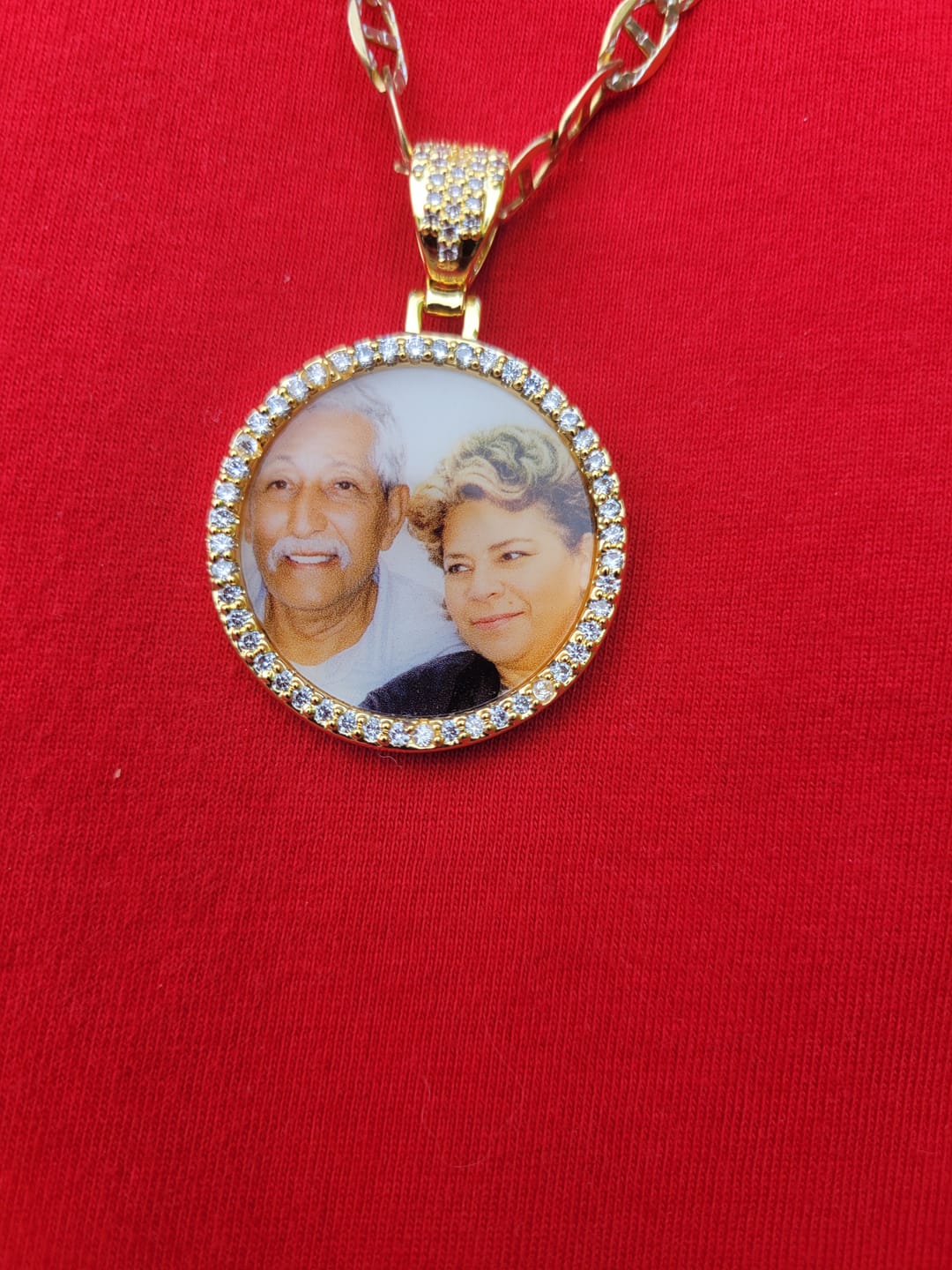 Customer photo review of Iced Circle Photo Pendant
