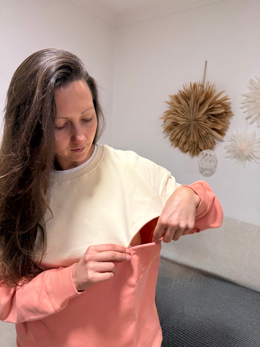 Customer photo review of Pregnancy & Breastfeeding Friendly Colour Block Jumper