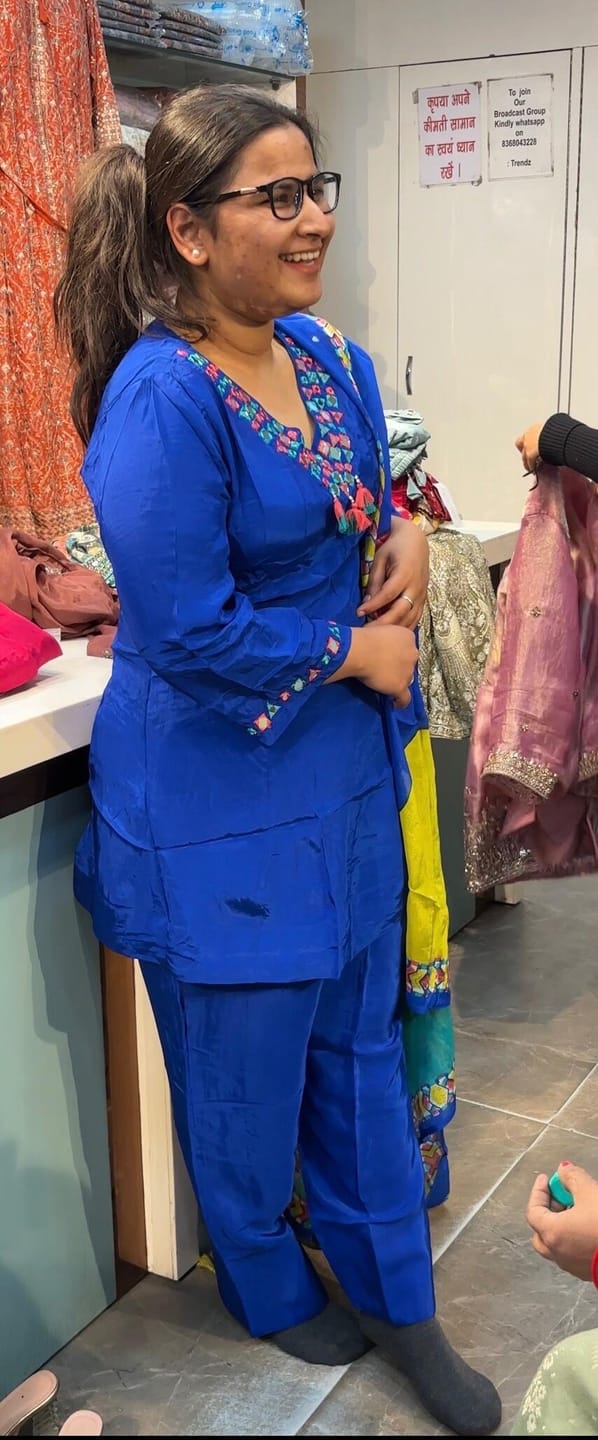 Customer photo review of Premium Crepe Electric Blue Farsi Salwar Set