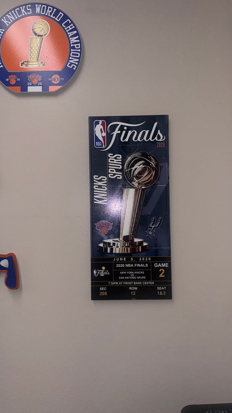 Customer photo review of Personalized New York Knicks 2026 NBA Finals Ticket Stub Single Layer Metal Wall Art
