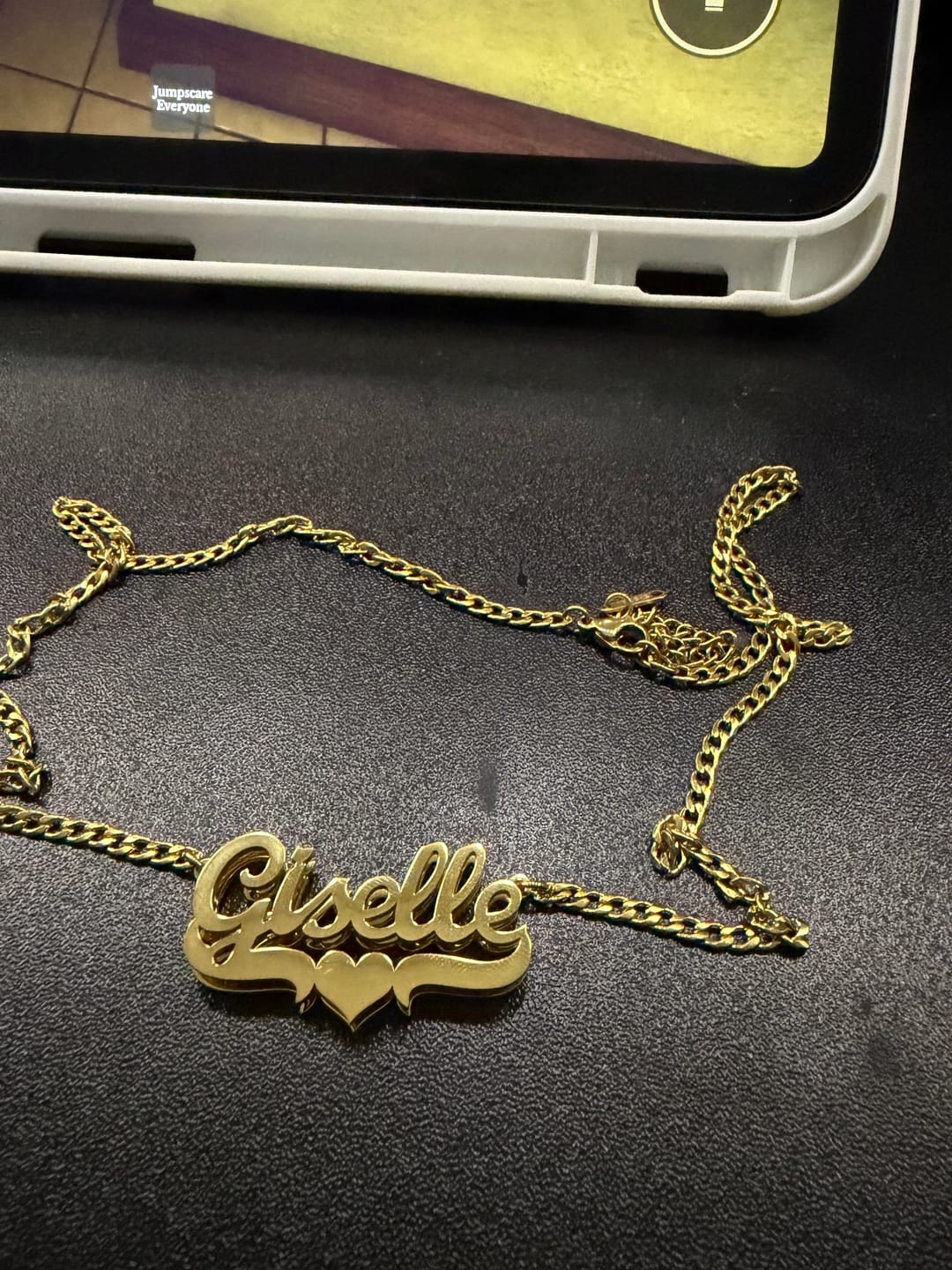 Customer photo review of Double Plated Heart Name Necklace w/ Cuban Chain