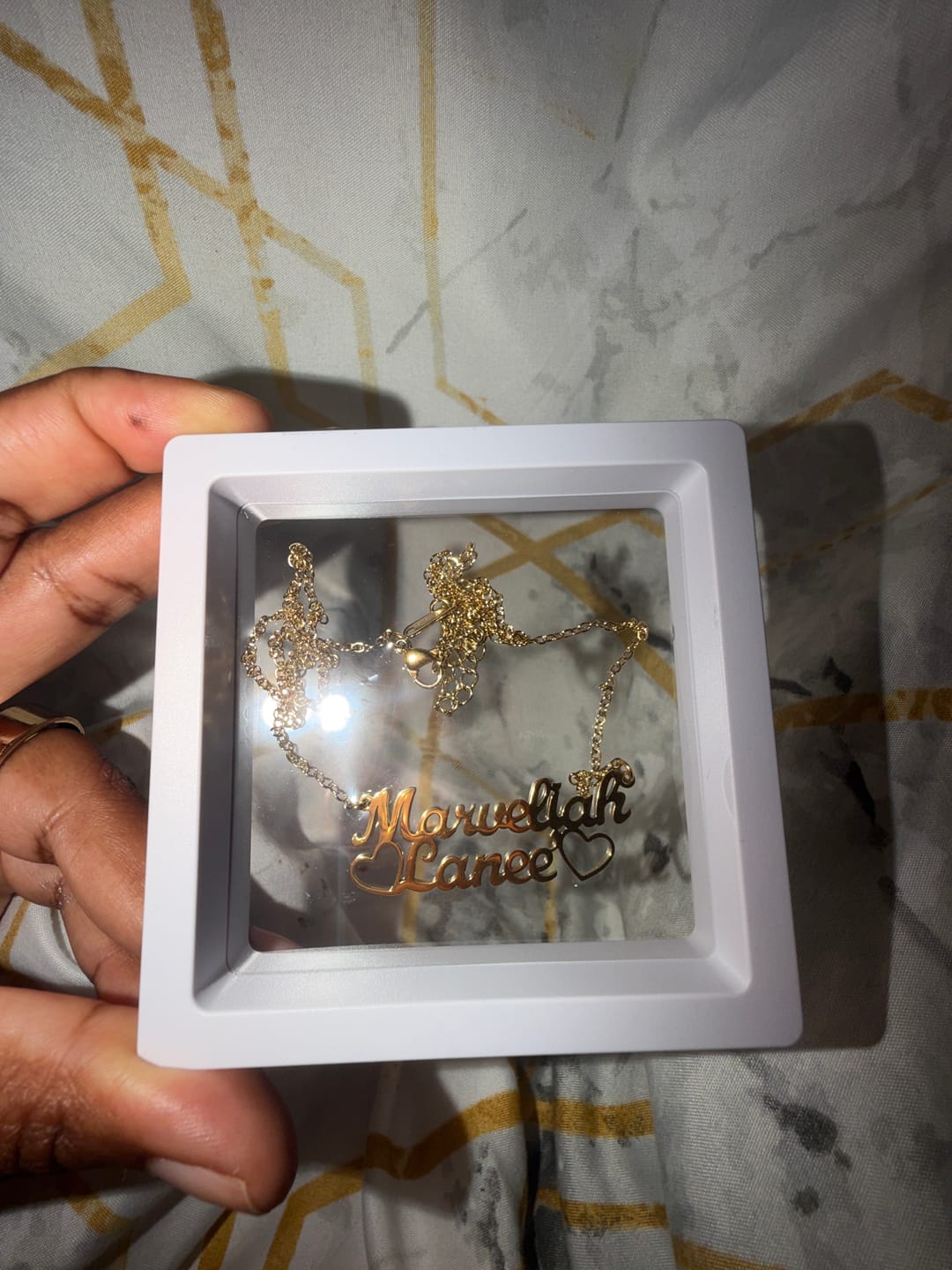 Customer photo review of Double Name Necklace