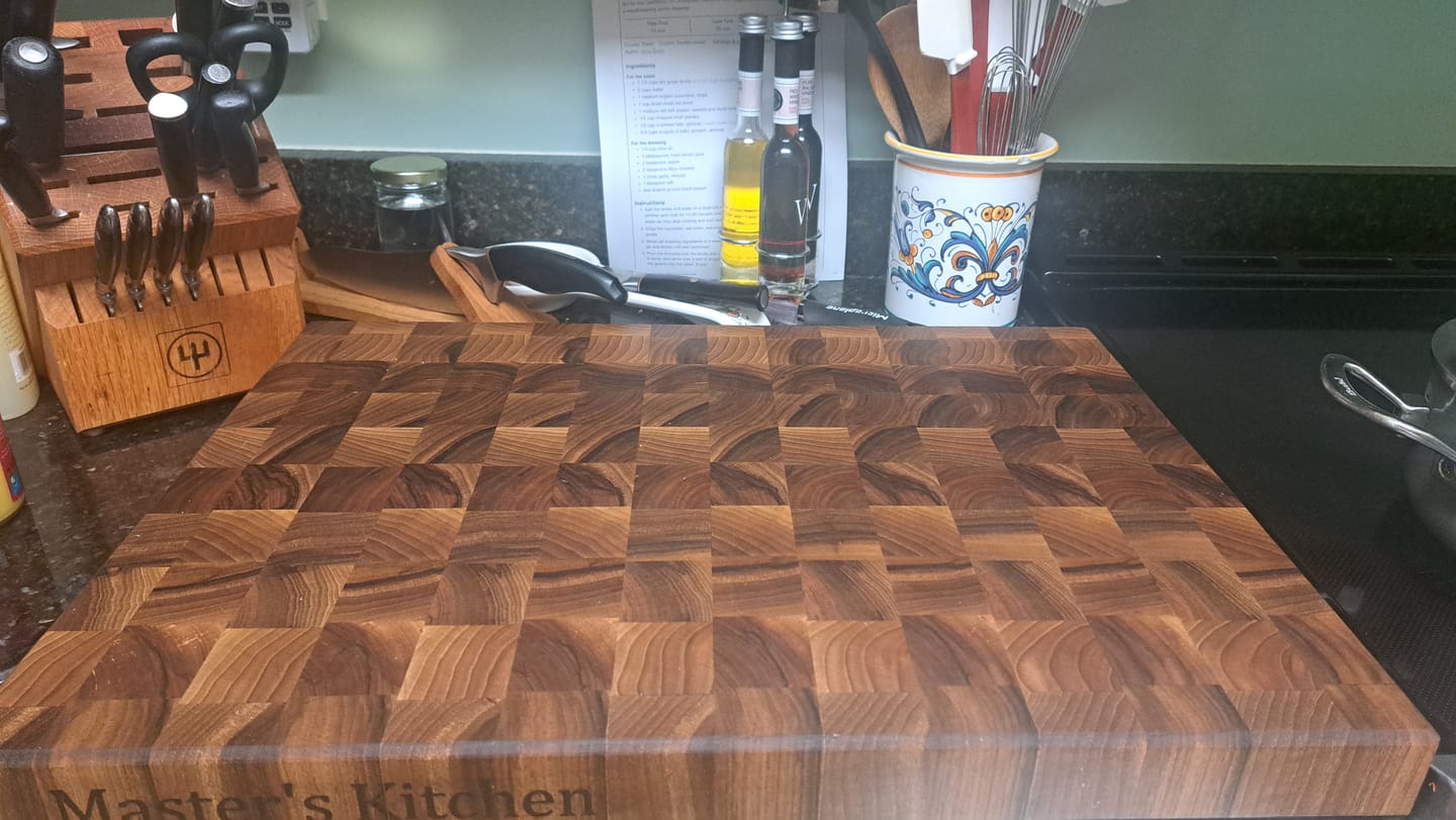Customer photo review of Personalized Double-sided Walnut  End Grain Cutting Board