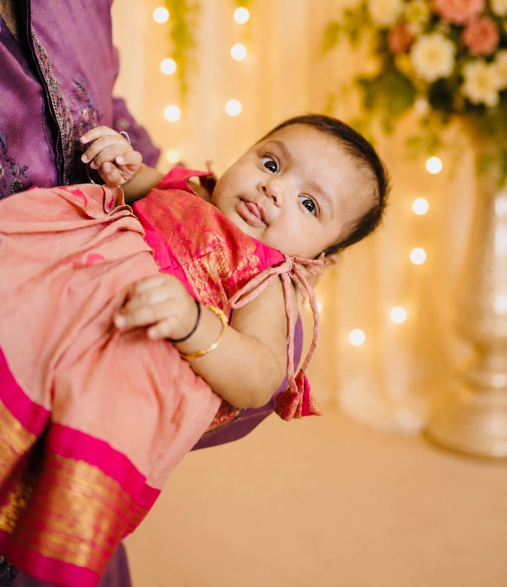 Customer photo review of Blush Pink and Magenta Tie-Up Ethnic Wear for Girls – Traditional Dress for Baby Girl