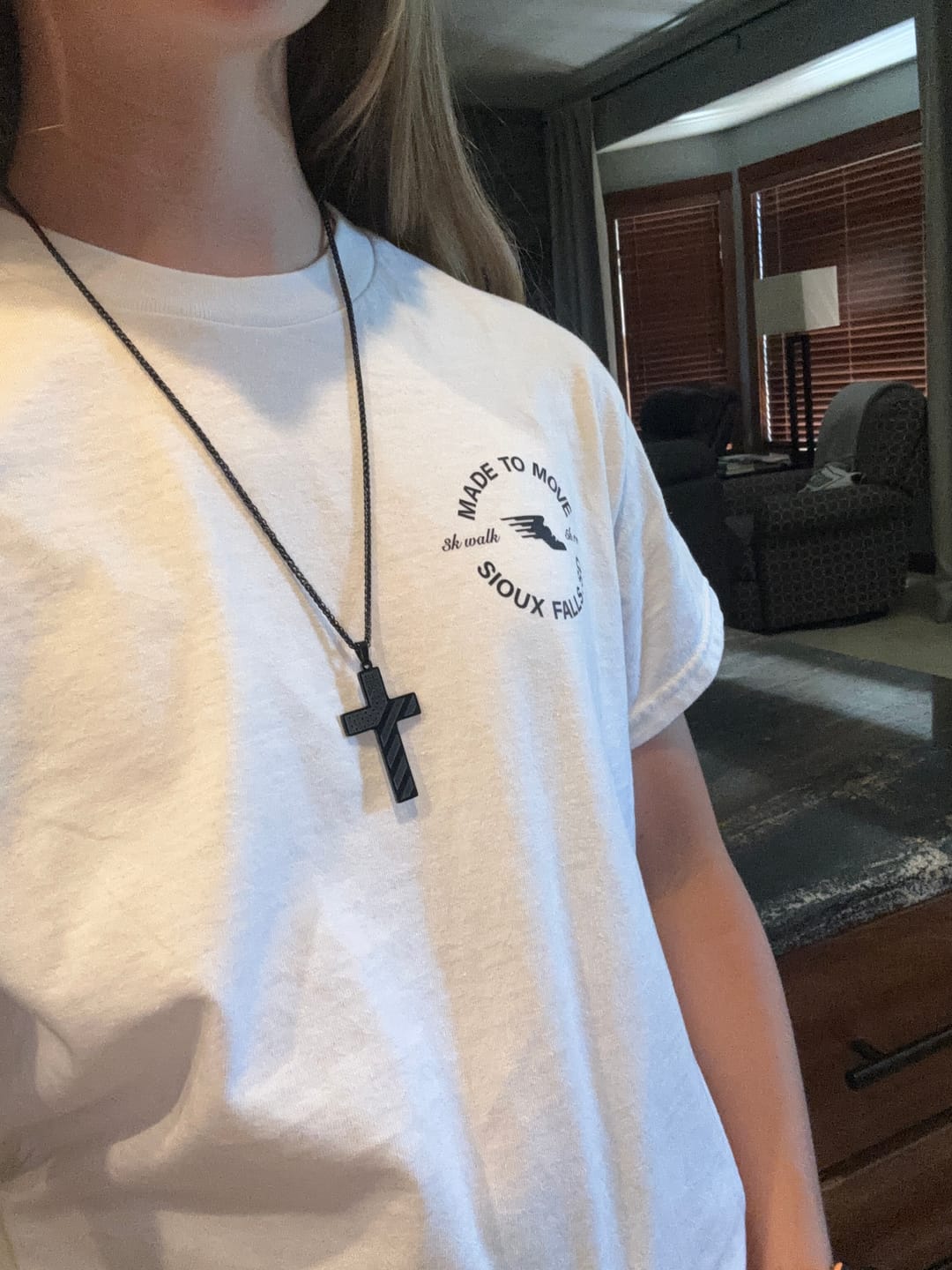 Customer photo review of Christianartworkshop Tri-Color Cross Necklace with American Flag & Scripture: A Patriotic Expression