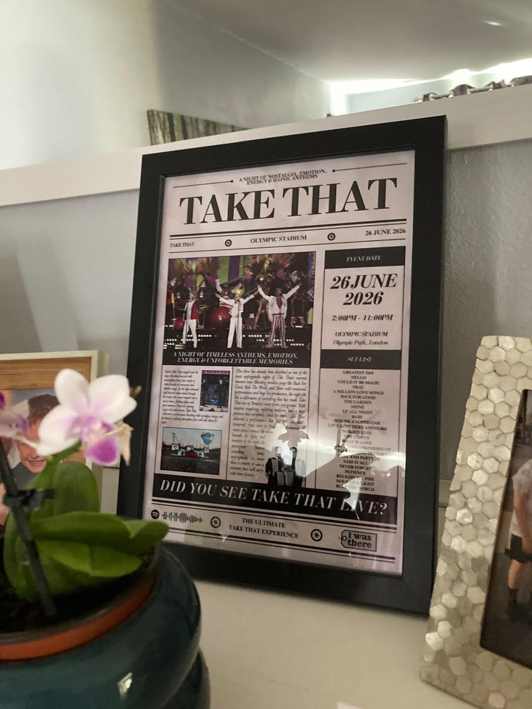 Customer photo review of Take That - Personalised Newspaper Style Concert Poster