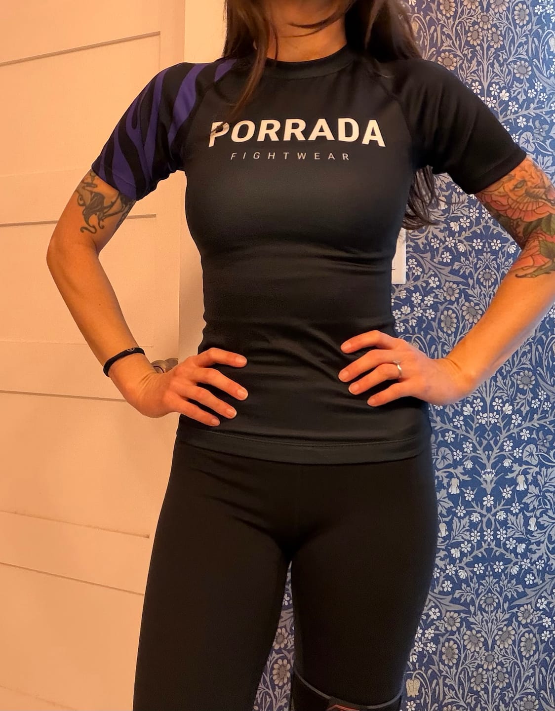 Customer photo review of IBJJF PURPLE RANKED WOMEN SHORT SLEEVE RASH GUARD